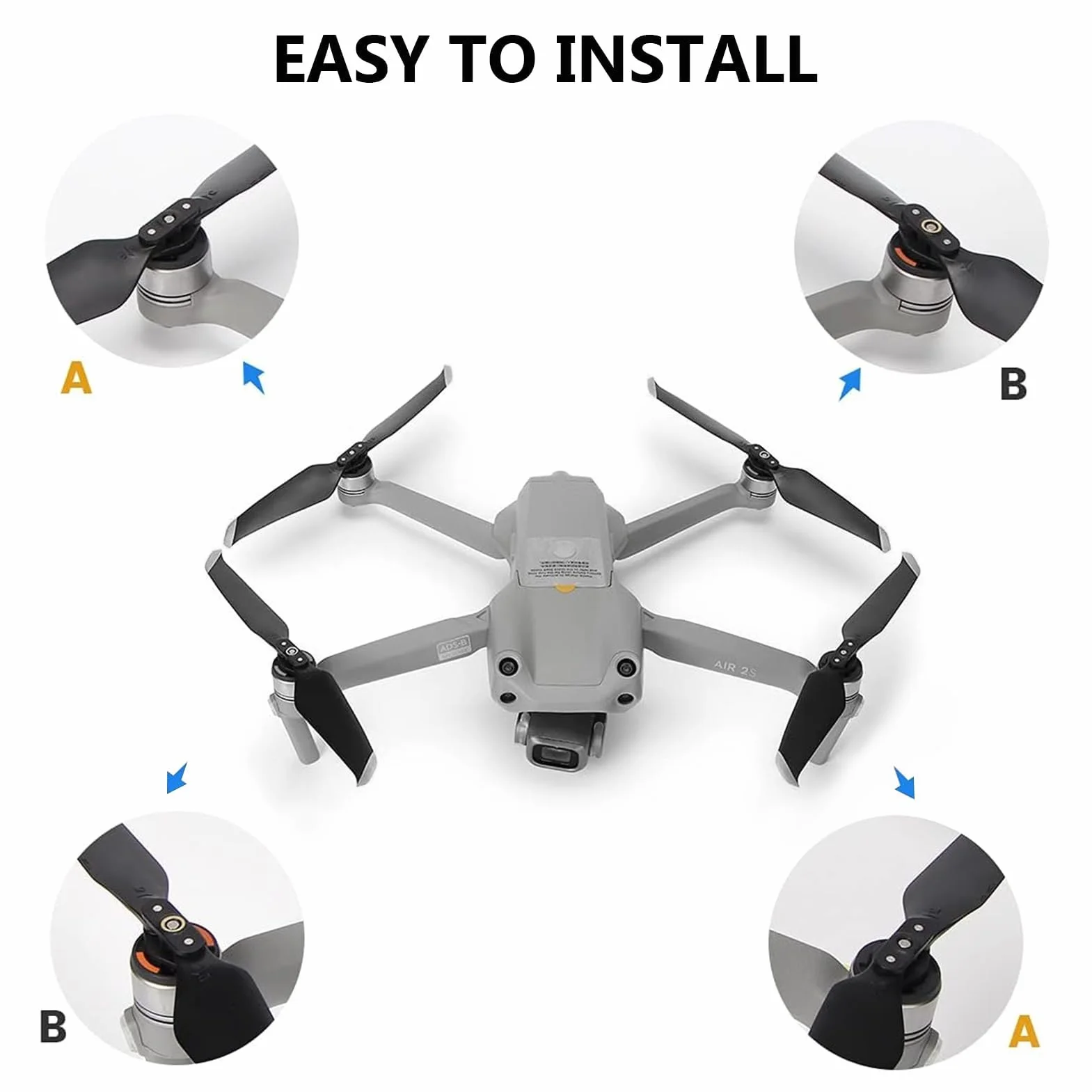 Bocguy 4 Pcs Hélice pour Mavic Air 2 / Air 2S, Modèle 7238, Conception à Dégagement Rapide, Low-Noise, Argent
