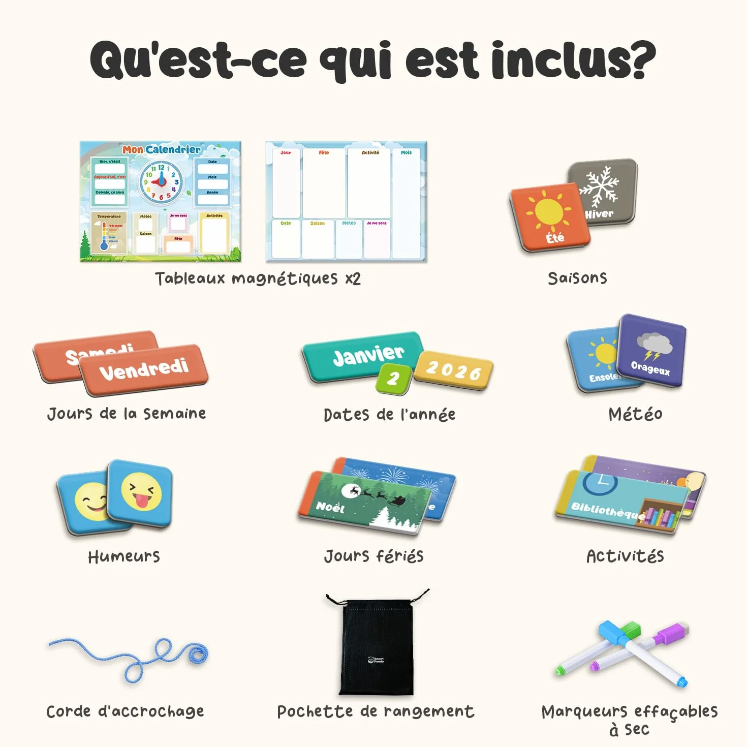 SmartPanda Mon Premier Calendrier Jeu Éducatif Magnétique 30x40cm Français