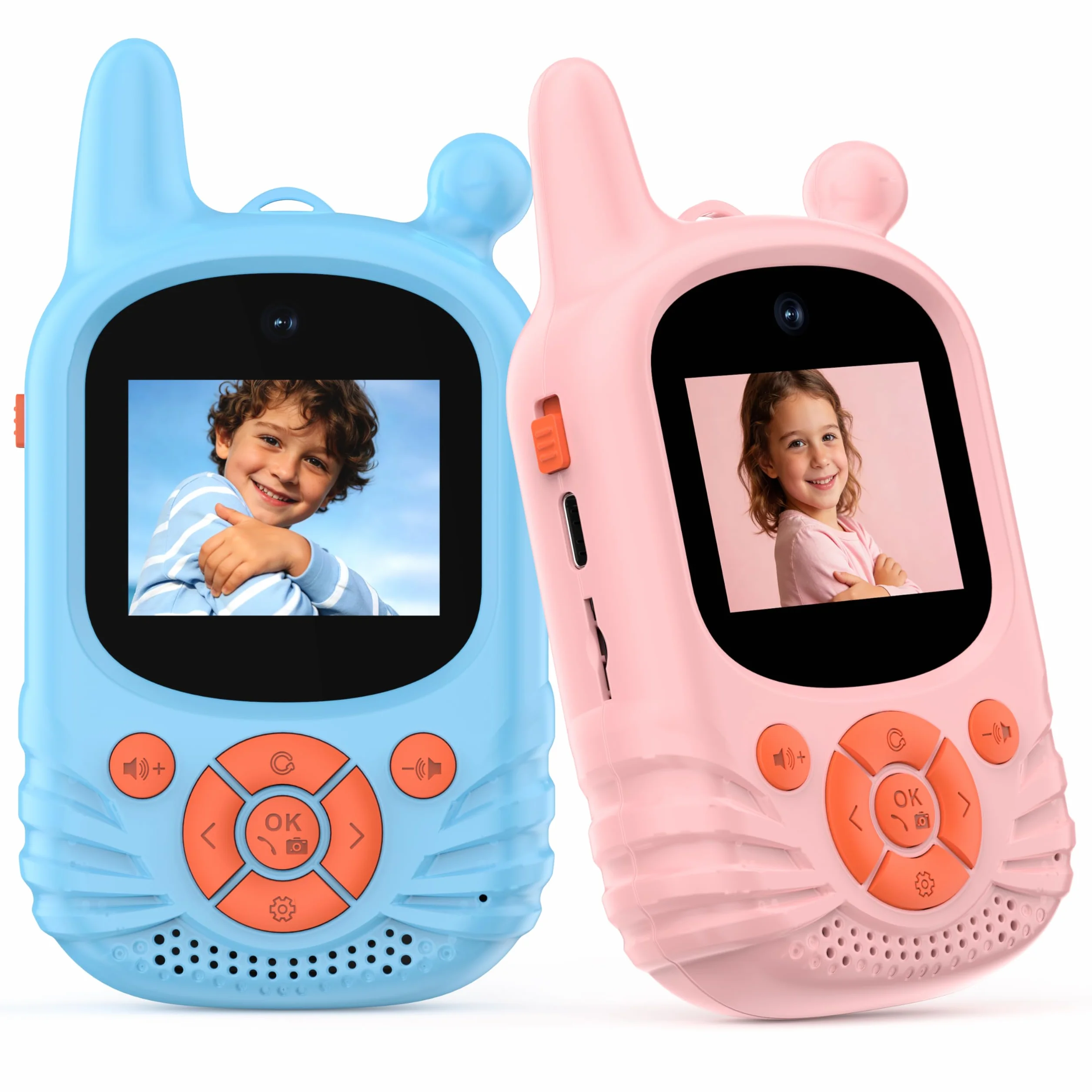 Walkie-talkies vidéo enfants HD double caméra rechargeable portée 300 m pack de 2