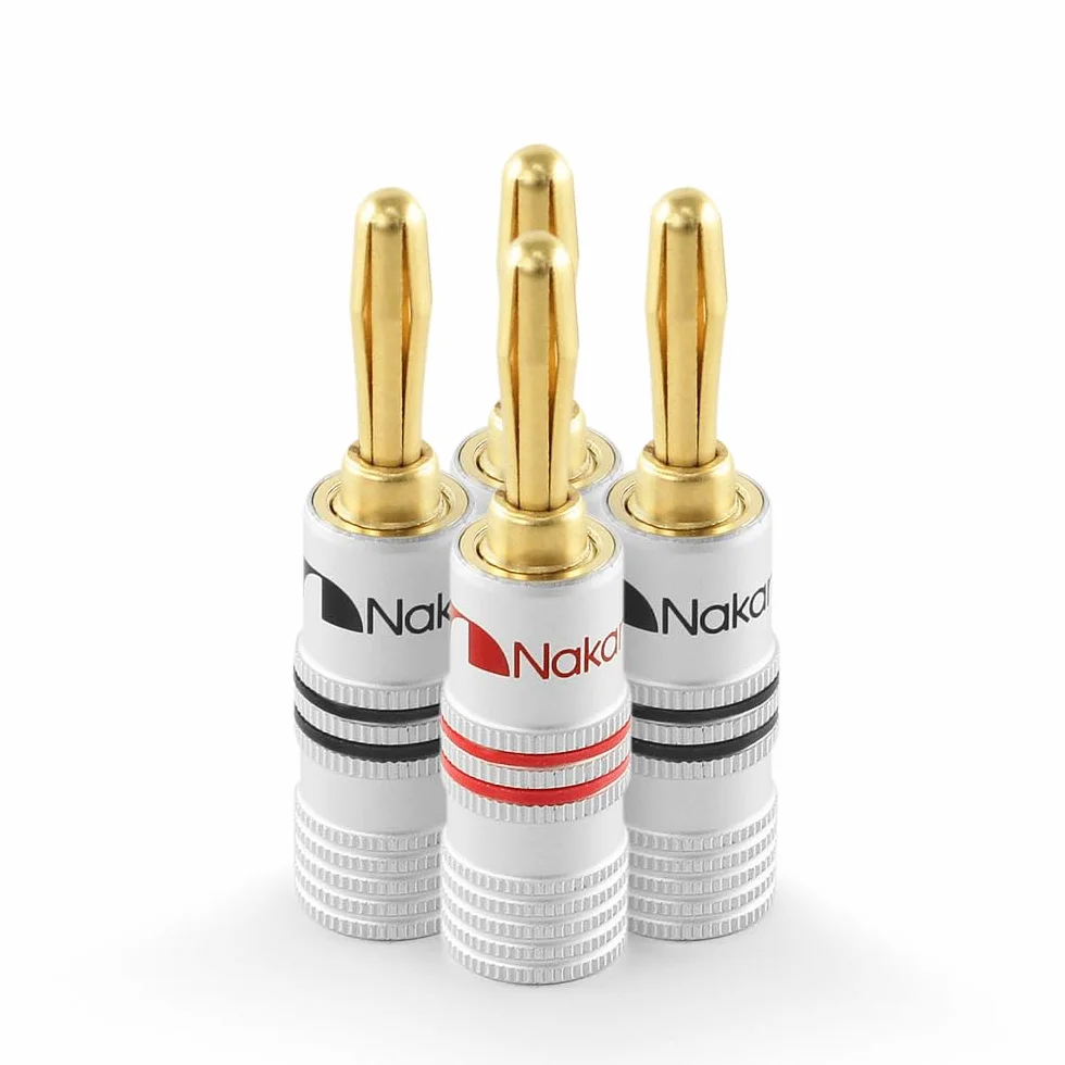 Nakamichi Fiche banane plaquée or 24K 12 AWG - 18 AWG 4 mm pour haut-parleurs Amplificateur Hi-Fi Connecteur à vis 4 pièces