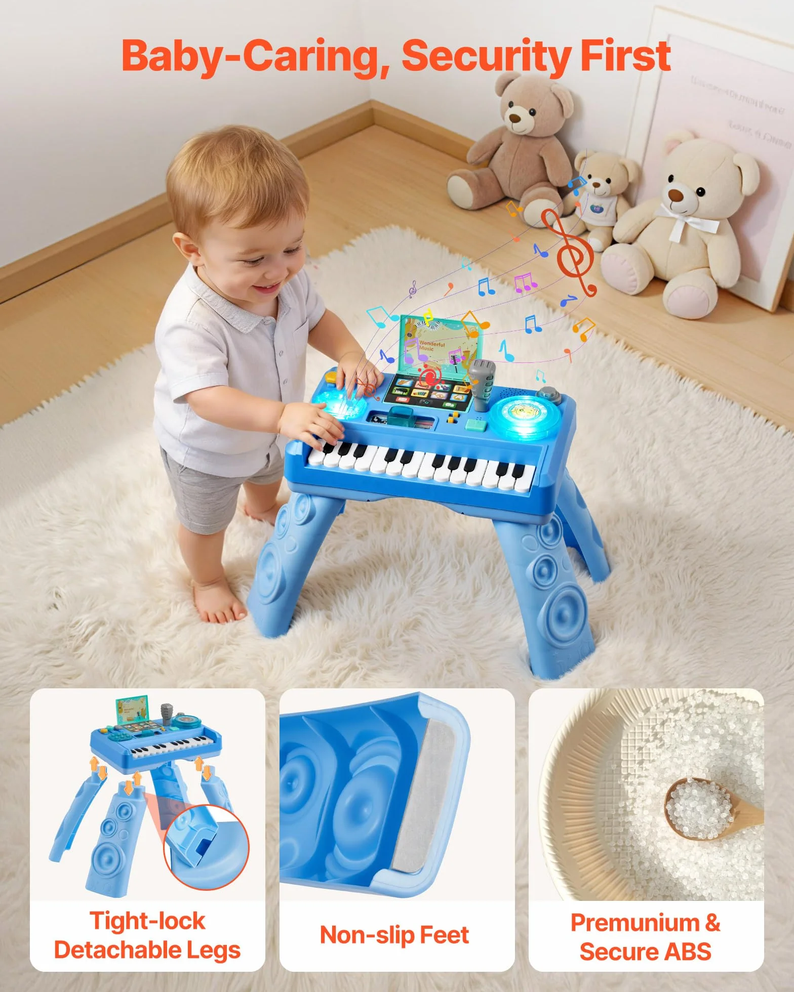 VEVOR Table Activité Bébé 6 Mois et Plus 16 Jeux Jouet Musical Éducatif avec Platine DJ Enregistrement et LED, 133 Sons