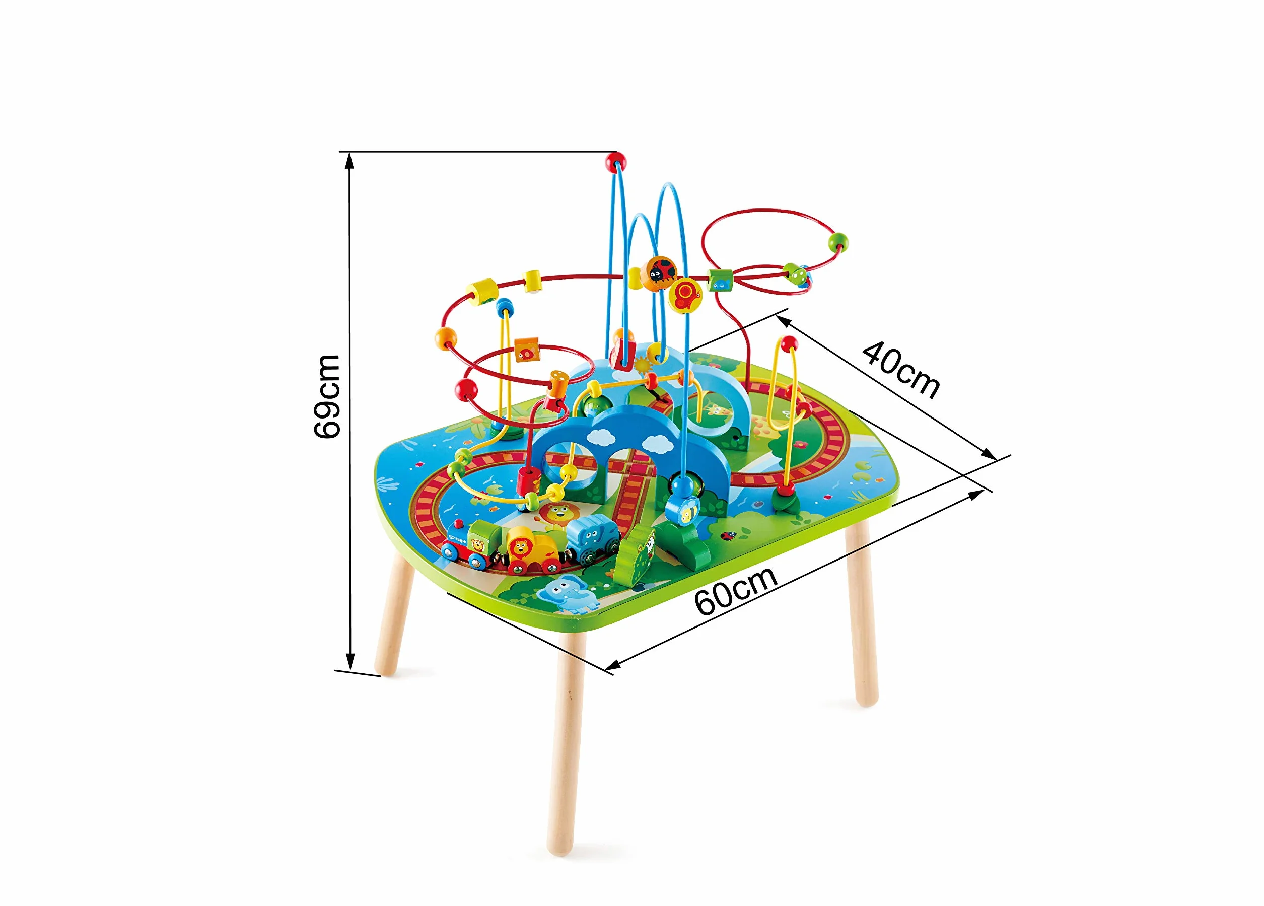 Hape Table d'Activité Bébé en Bois - Centre d'Activité avec Labyrinthe Boulier et Train - Jeu d'Éveil Motricité