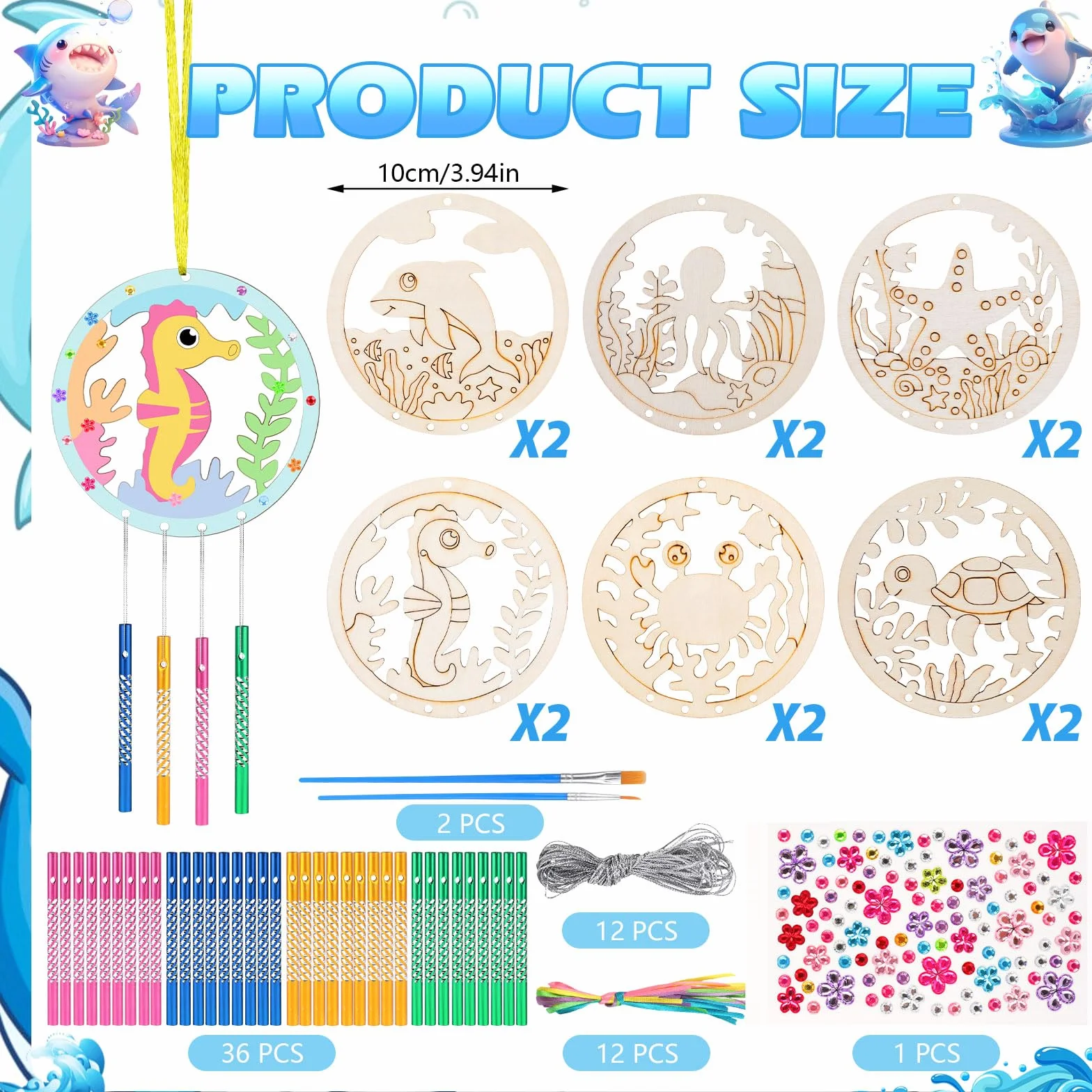 Kit Créatif Carillons à Vent Animaux Marins en Bois DIY, Activité Manuelle Enfant Décoration Été