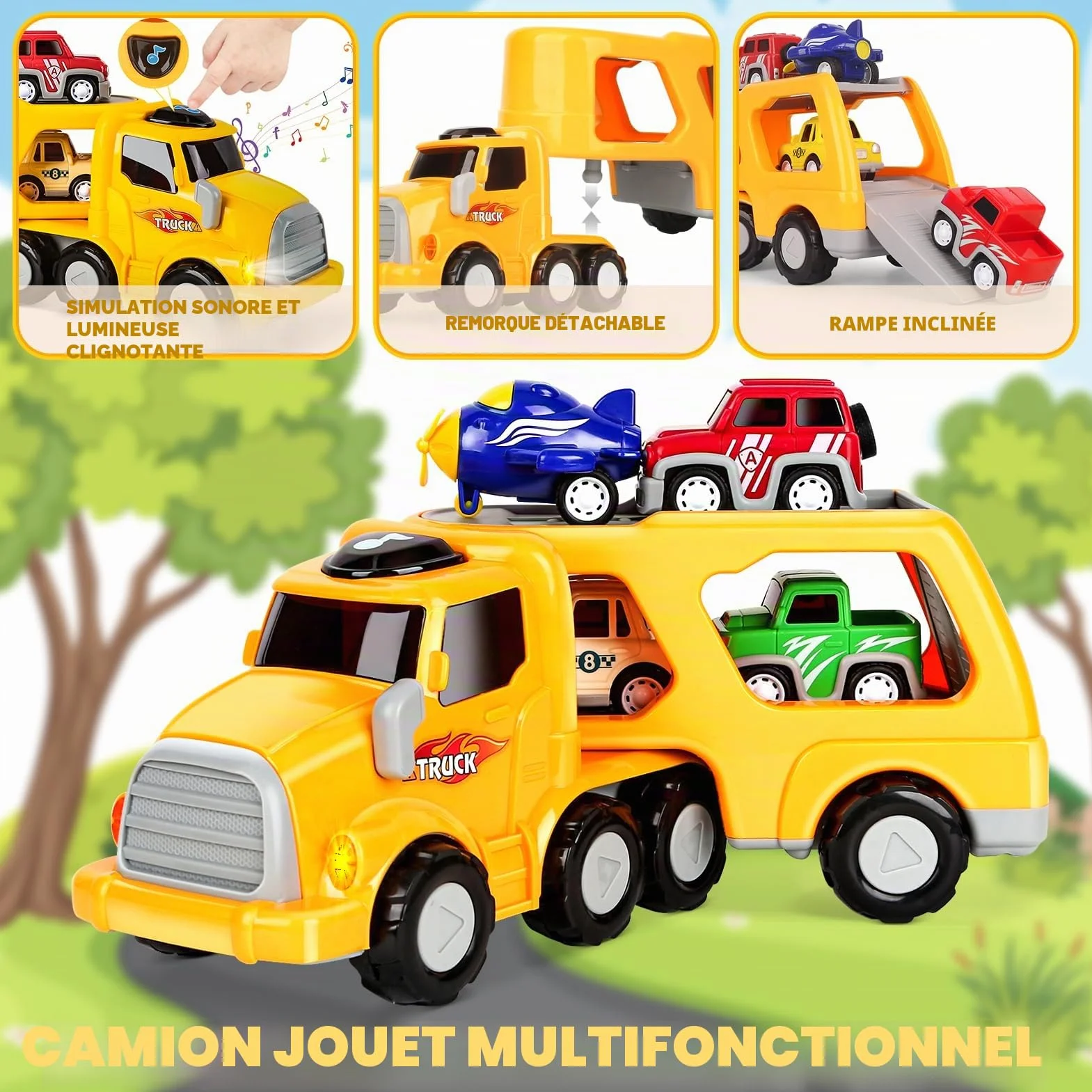 Jouet de Camion pour Enfant 5 en 1 avec Sons et Lumières Cadeau de Noël pour 2-4 Ans Garçon Filles