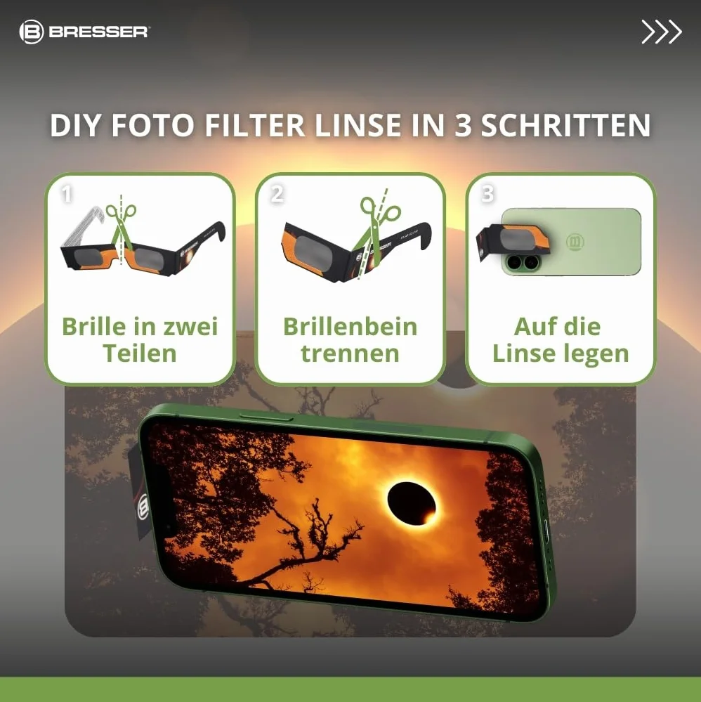 Bresser lot de 5 lunettes d'éclipse solaire observation sûre du soleil film filtrant lumière blanche qualité supérieure ISO 12312-2:2015