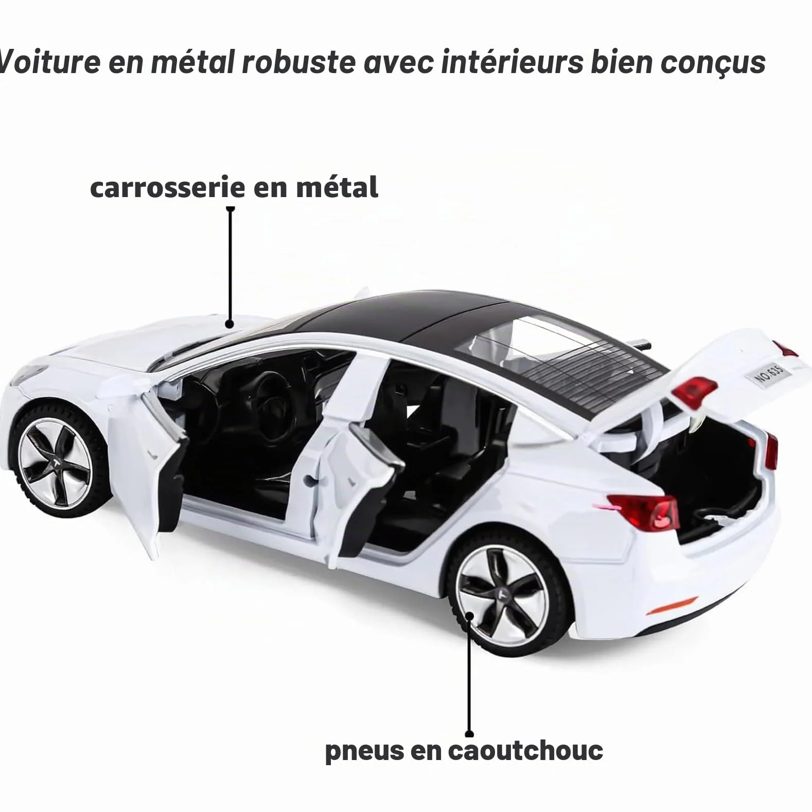 Tesla Model 3 1:32 Voiture Jouet Alliage Moulé sous Pression avec Lumière et Musique Retrait