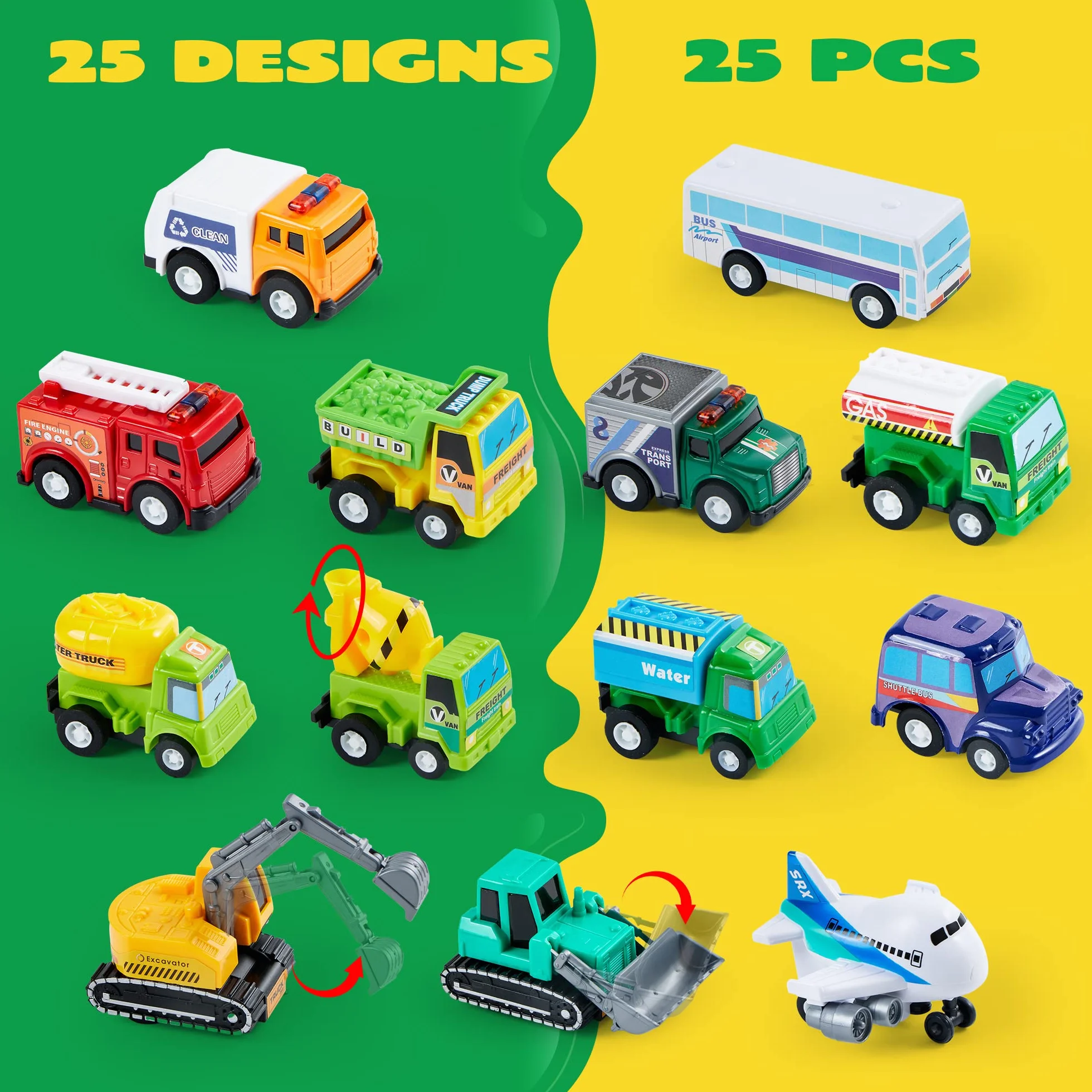 JOYIN Ensemble de 25 Véhicules Jouets Voitures et Camions Moulés sous Pression pour Enfants