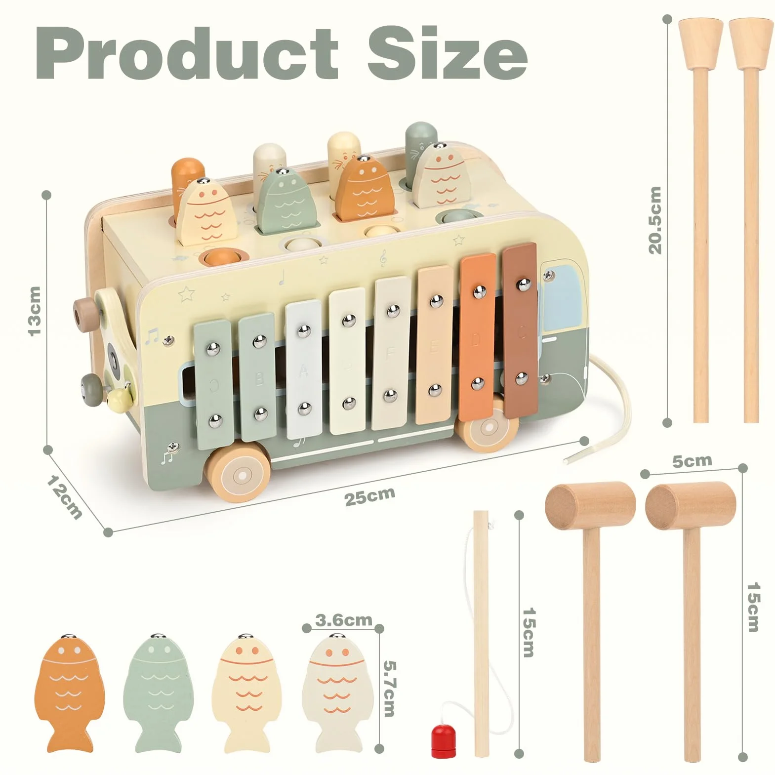 Vanplay Jouet Montessori 7 en 1 Xylophone Bebe en Bois pour Enfant 1 2 3 4 Ans
