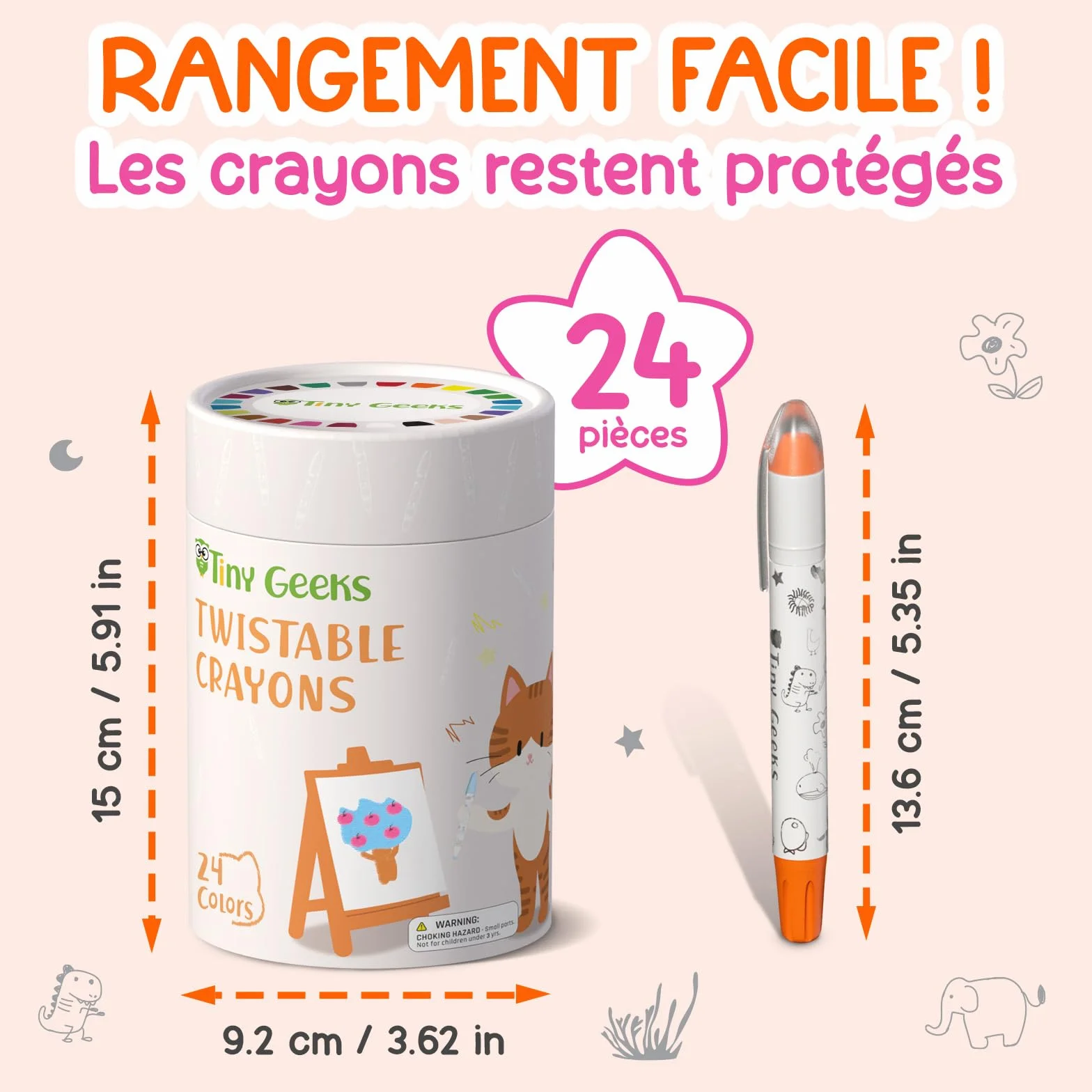 TinyGeeks Crayons Twistables Non Toxiques Lavables pour Enfants 1-8 Ans