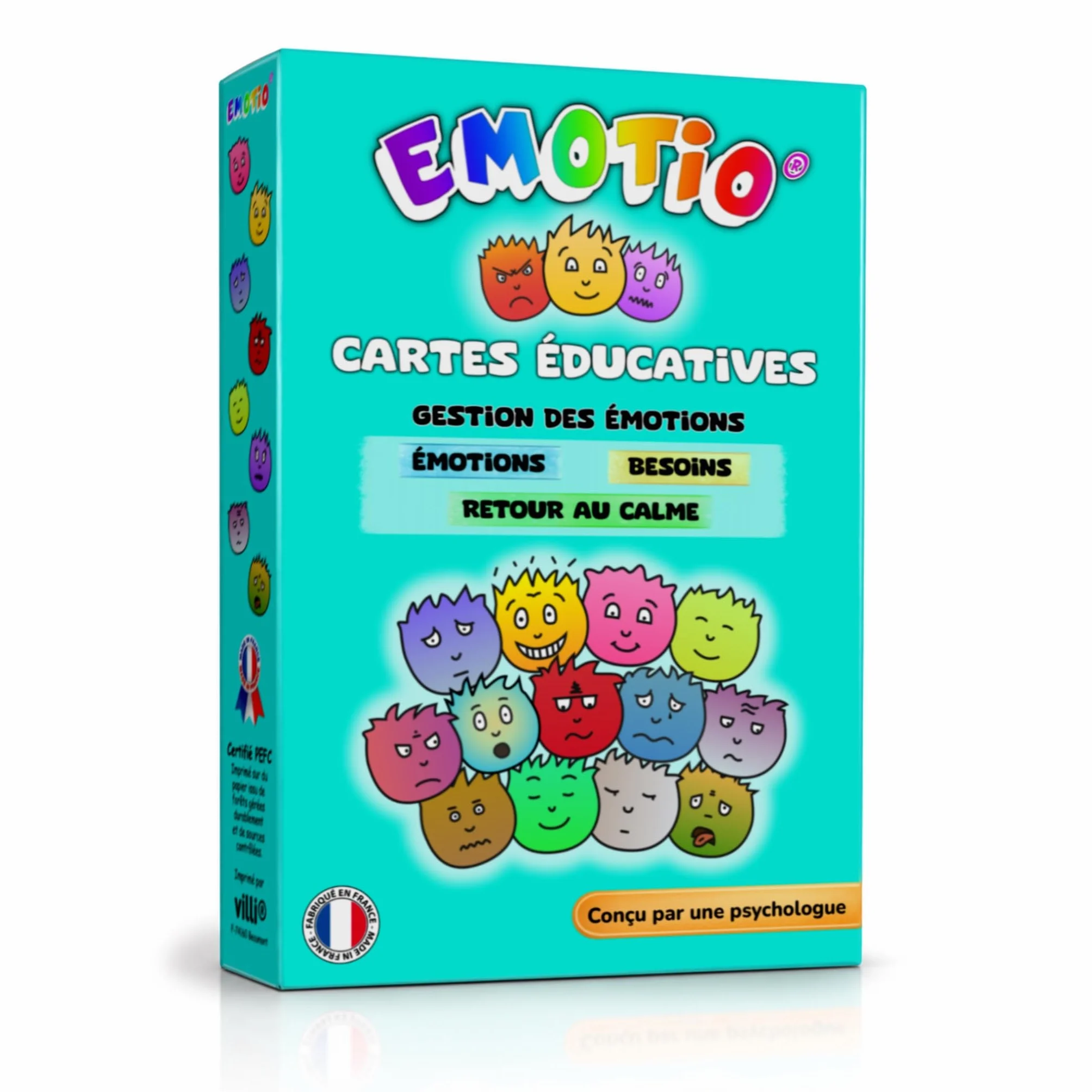 Jeu des émotions 48 cartes pédagogiques avec 3 thèmes fabriqué en France