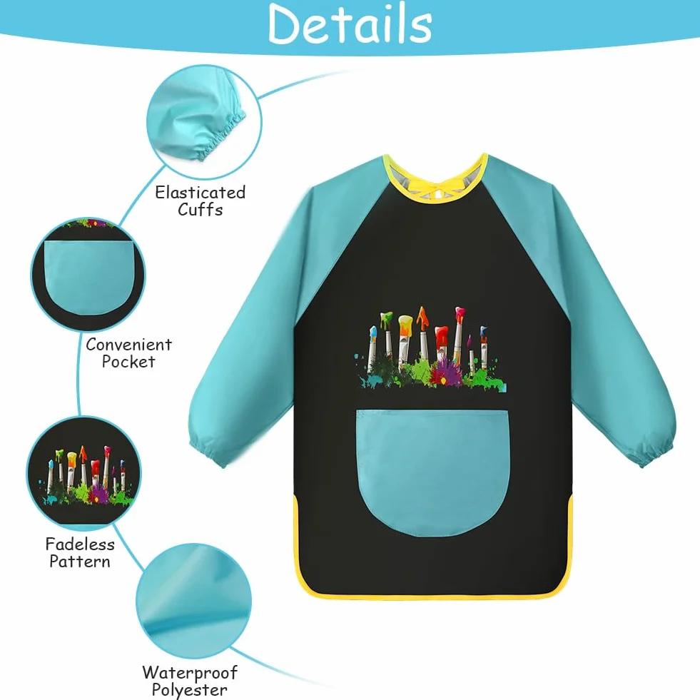 OSDUE Tablier Peinture Enfant Imperméable Manches Longues 7-12 ans avec Poches
