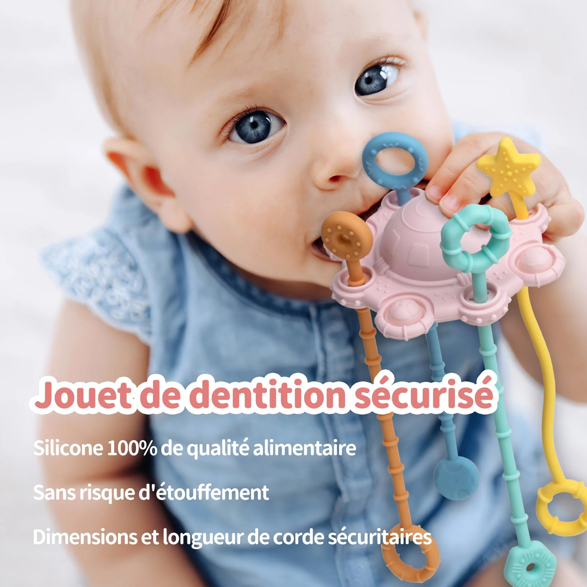 Jouet Montessori Motricité Fine Silicone Alimentaire Hochet Facile Nettoyer Poudré