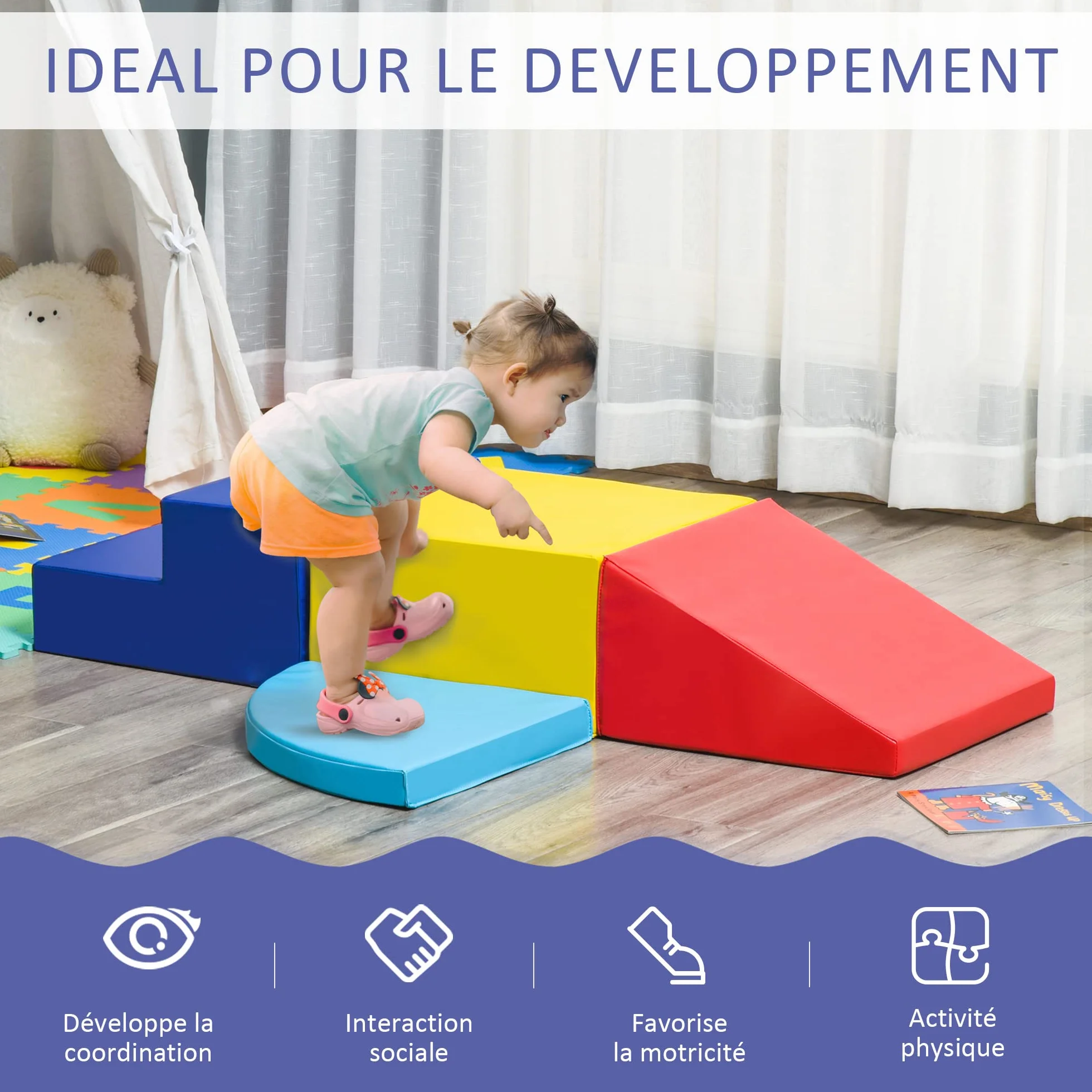 HOMCOM 4 Blocs de Construction XL - Modules de Motricité - Parcours Motricité Enfant Mousse EPE Polyuréthane