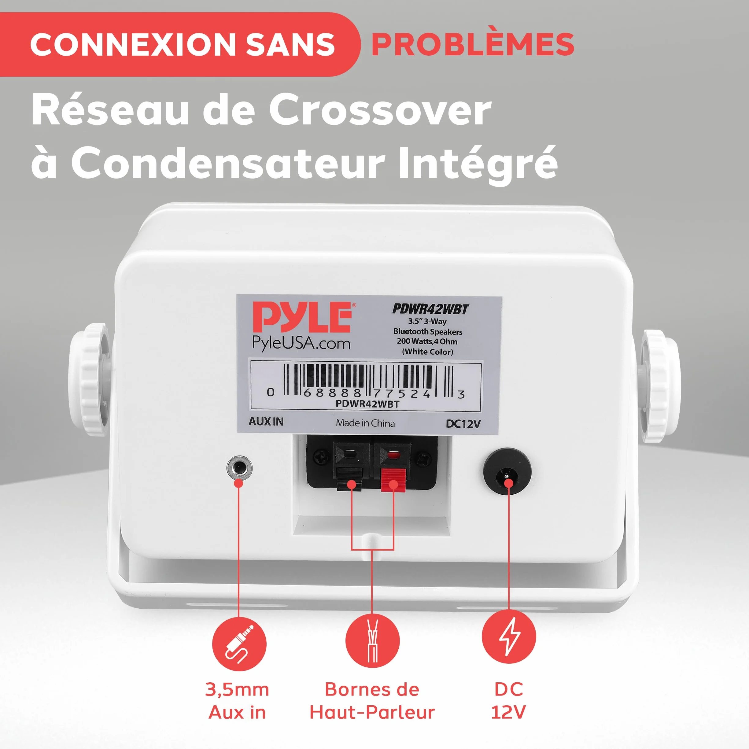 Pyle Enceinte d’Extérieur Bluetooth 200W, Paire d’Enceintes Actifs et Passifs 3 Voies, Blanc