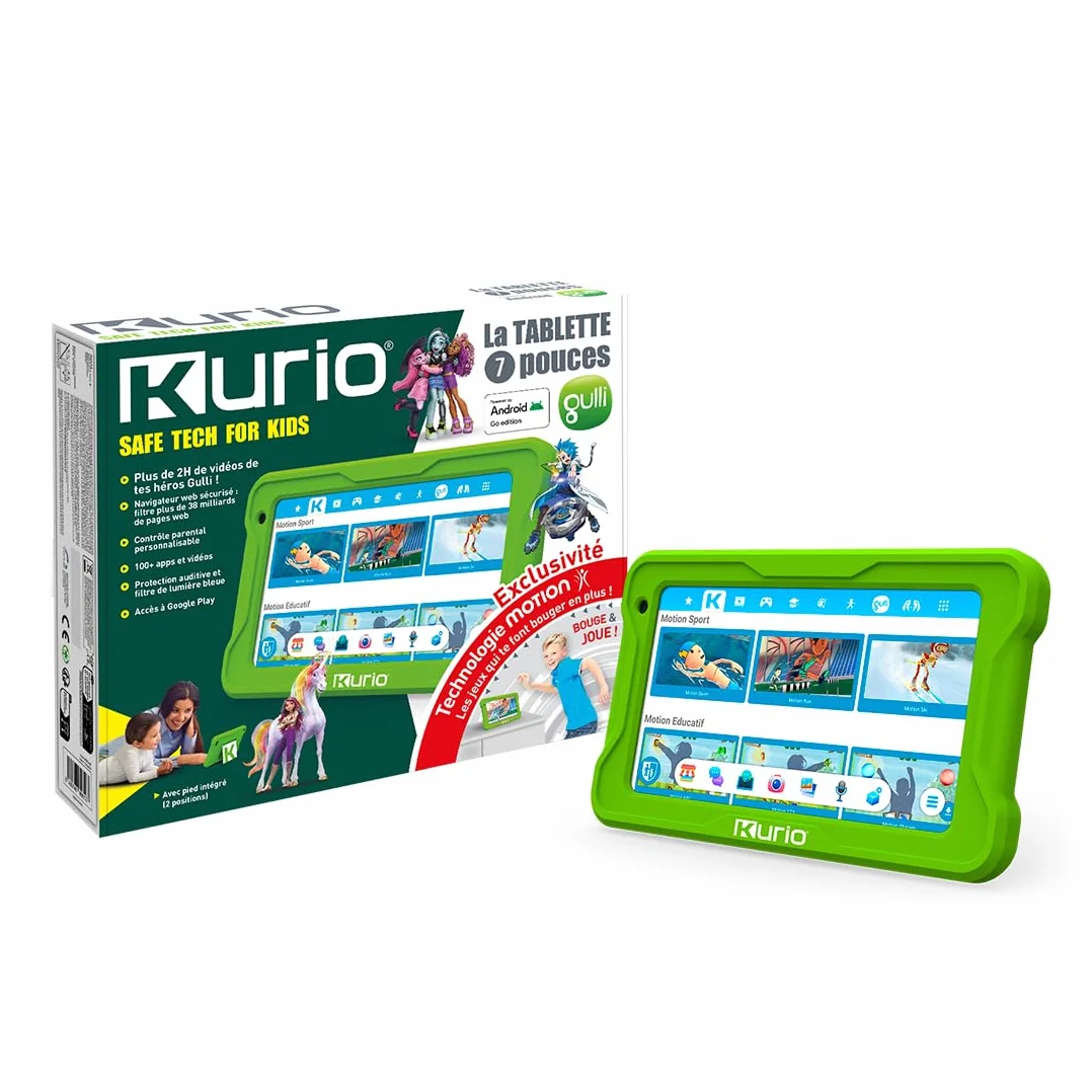 Kurio - La Tablette 7 Pouces Gulli Motion Edition 32Go pour Enfants - Android 15 - Contrôle Parental Personnalisable & navigateur sécurisé - Plus de 2h de vidéos Gulli + 10 Jeux exclusifs Inclus