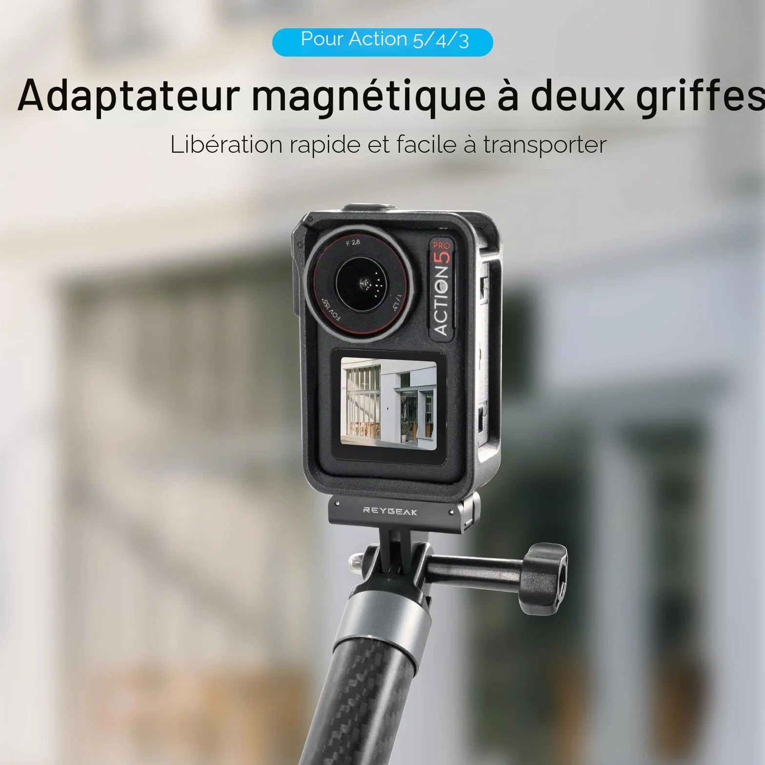 REYGEAK Lot de 2 Supports Magnétiques pour DJI Action 5 Pro/4/3 avec Adaptateur