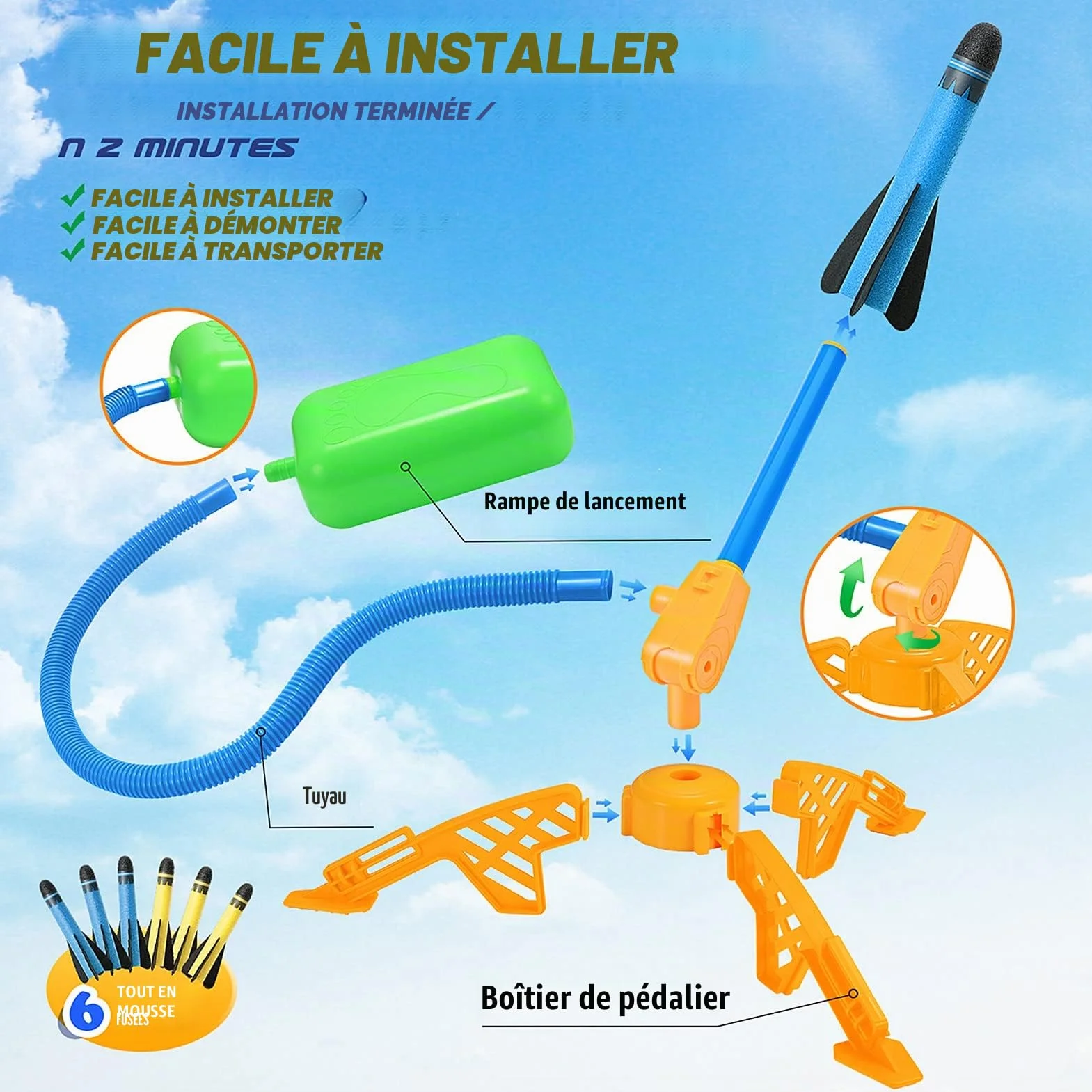 DejaNard Fusée Plastique Kit Pédale Pression Jouets D'extérieur Volants pour Enfants