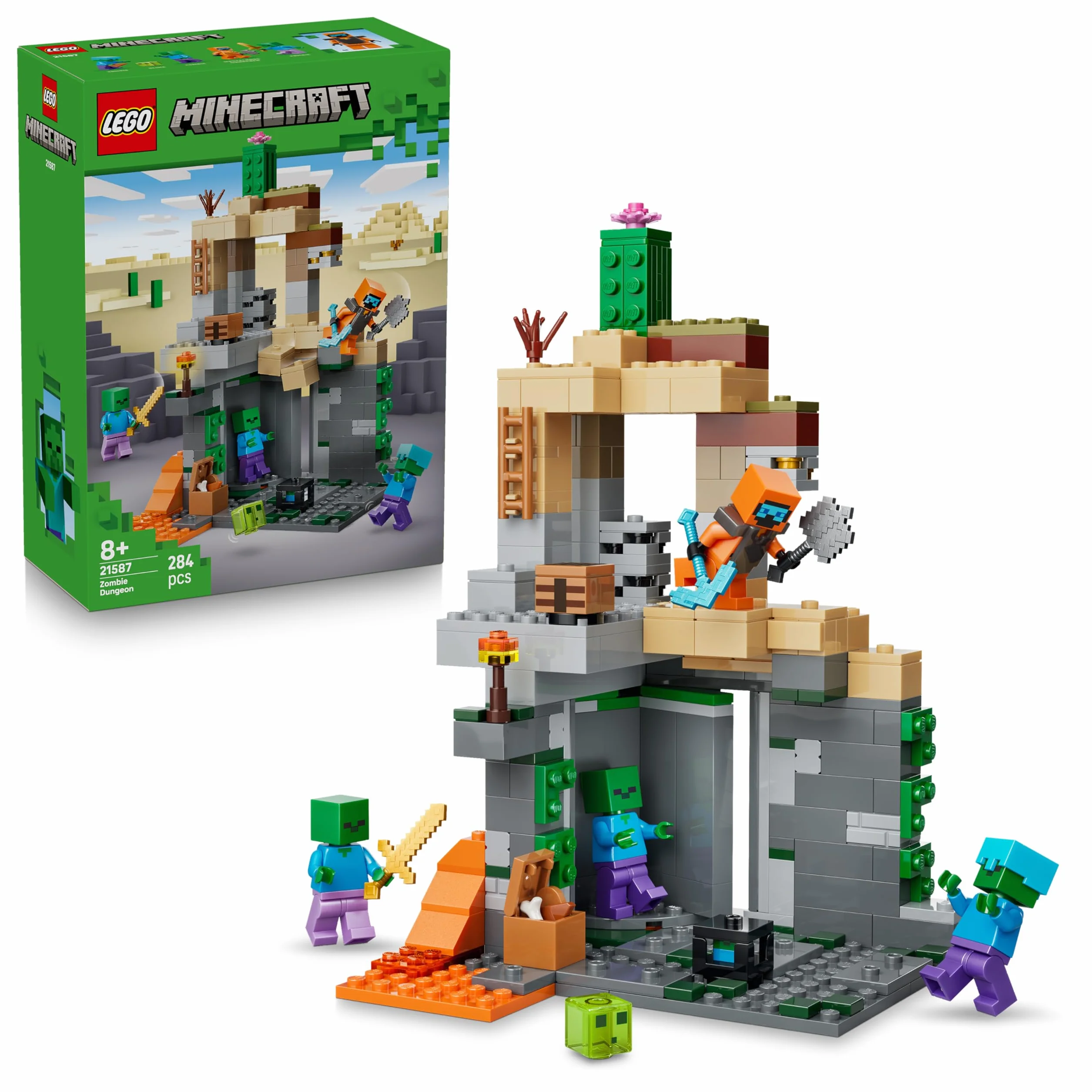 LEGO Minecraft Le Donjon de Zombies 21587 Jeu Interactif avec Minifigurine de Vagabond 3 Figurines de Zombies Slime Établi Cadeau Gaming 8 Ans