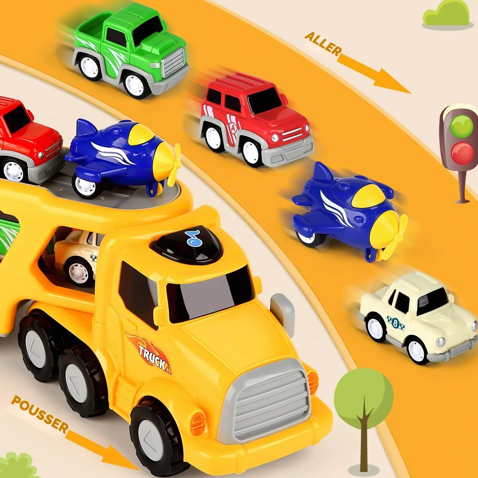 Jouet de Camion pour Enfant 5 en 1 avec Sons et Lumières Cadeau de Noël pour 2-4 Ans Garçon Filles