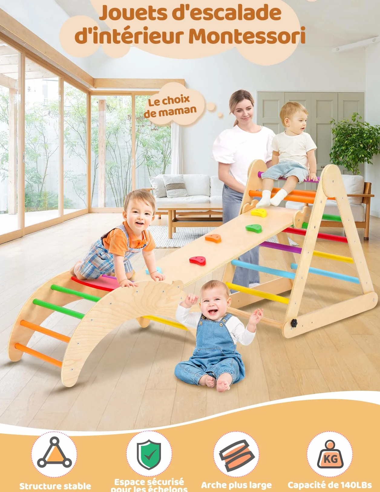 YOLEO Triangle à Grimper Pliant Montessori avec Arche de Toboggan, Aire de Jeux Intérieure pour Enfants 1 an