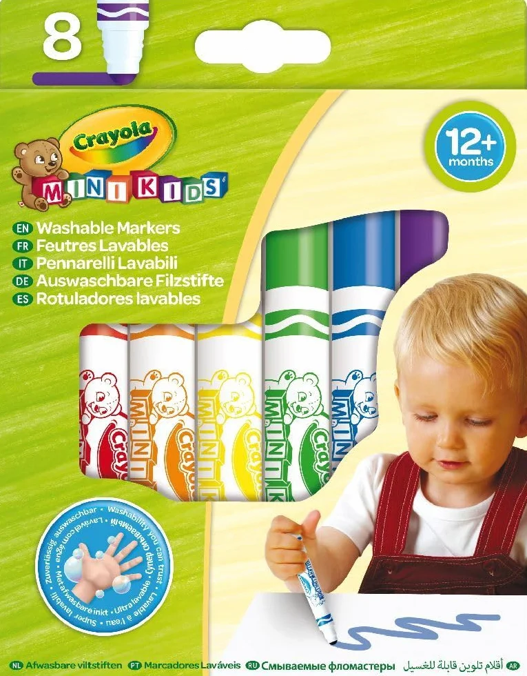 CRAYOLA Kit de 8 Feutres Lavables, Pointe Arrondie et Épaisse, Couleurs Variées