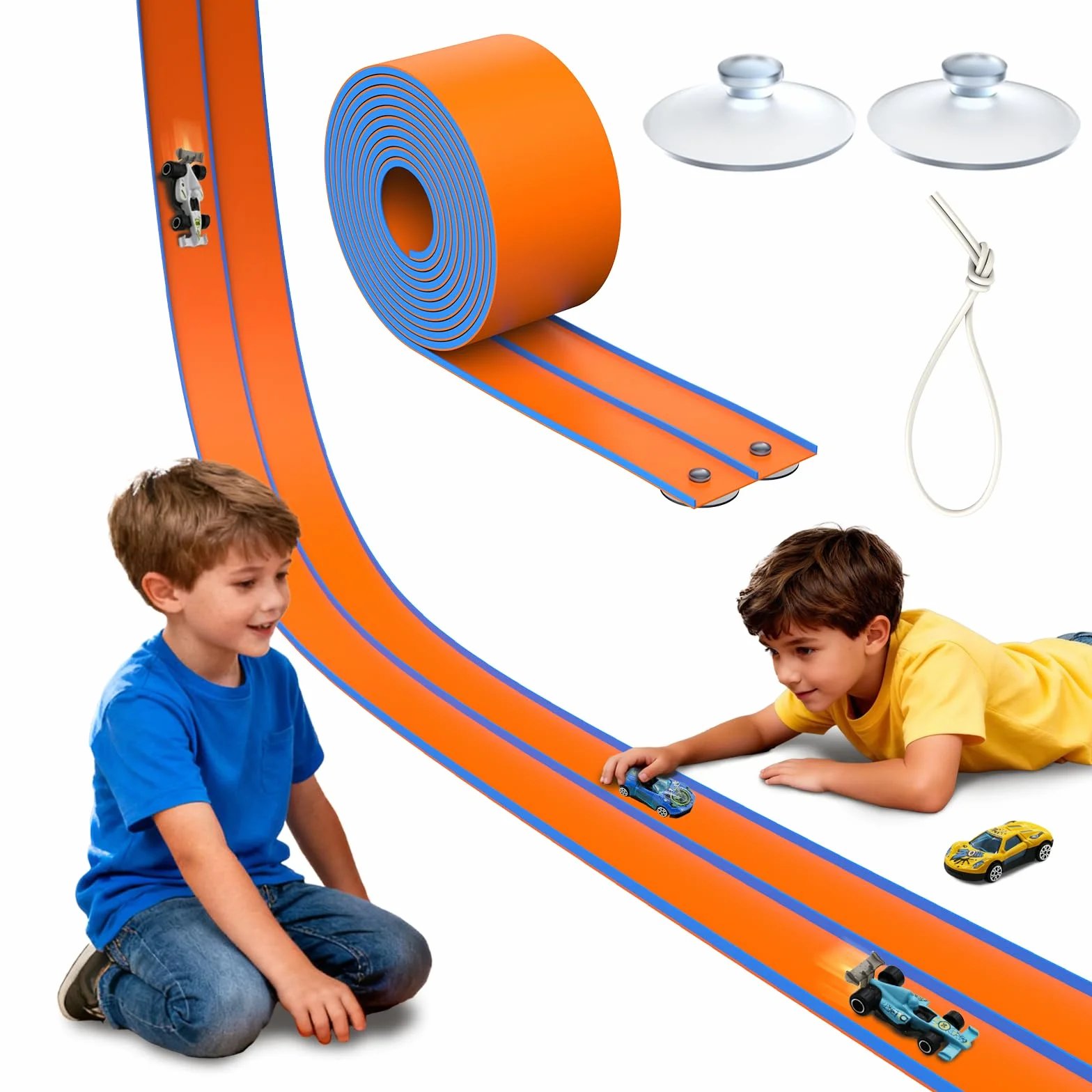 ACELIFE Circuits de Course de Voitures Flexibles 4,5 m avec 6 Voitures Piste Double Rampes pour Voitures 1/64 Jouet Enfants 3 Ans