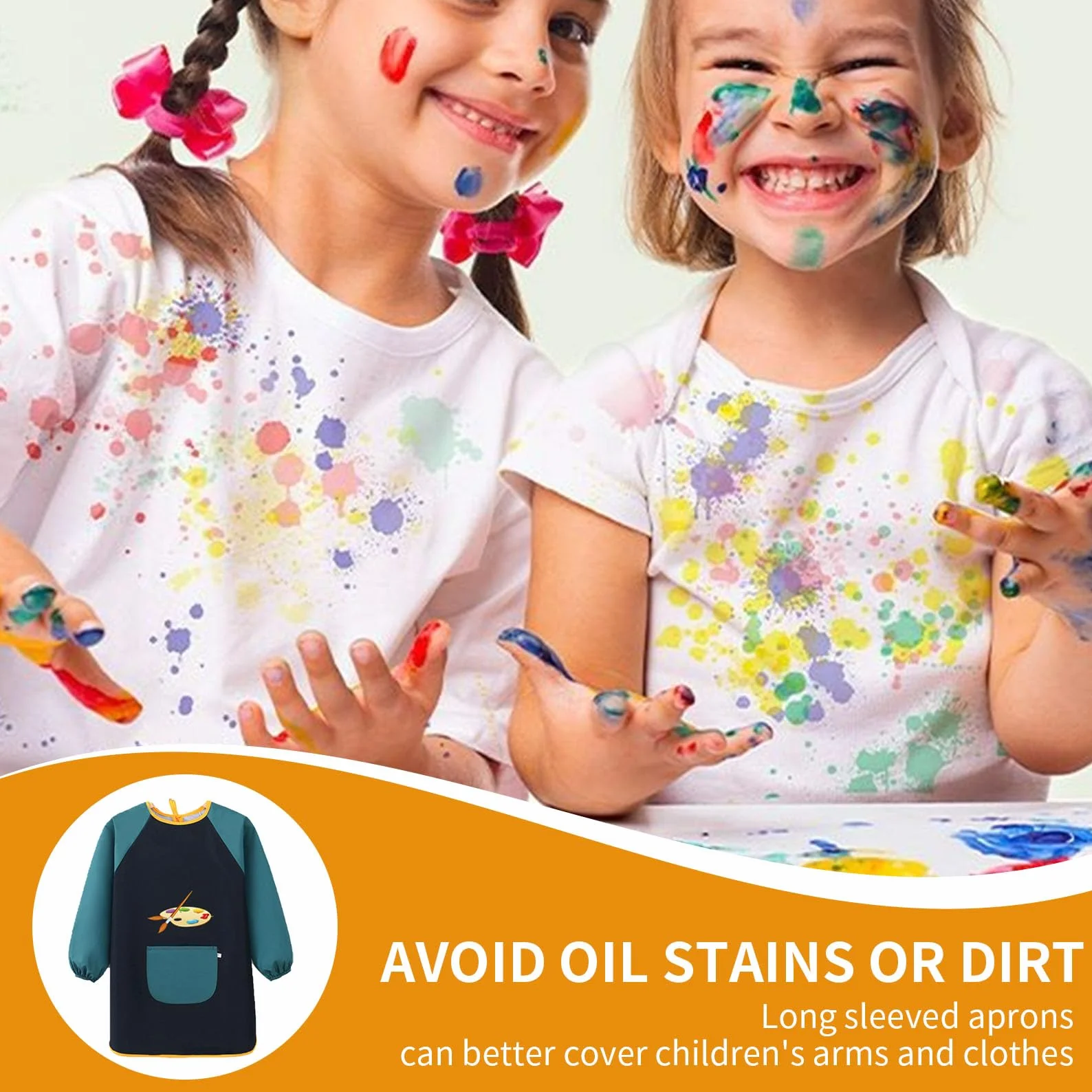 Tablier Peinture Enfant Imperméable Longues Manches Blouse Art Plastique 3-8 Ans pour Fille Garçon