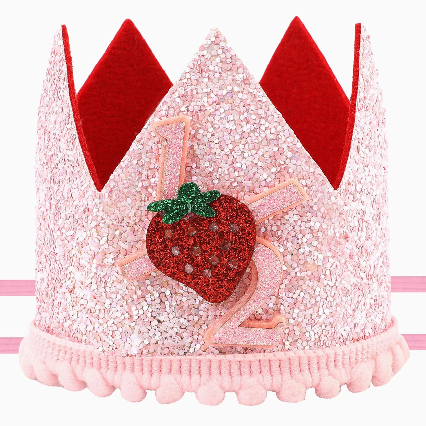 PEUTIER Chapeau Fraise 1/2 Anniversaire, Demi-Anniversaire Baies Roses Couvre-Chef pour Décoration Fête Baby Shower