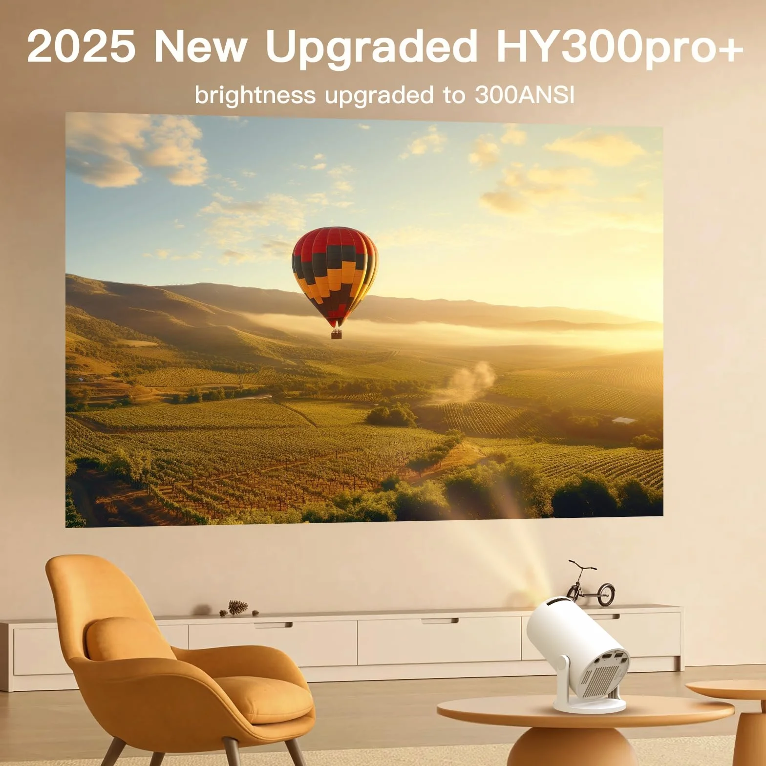Vidéoprojecteur Wi-Fi 6 Bluetooth 5.4 4K Full HD Android 14 Auto Keystone Projecteur HDMI iPhone USB Blanc