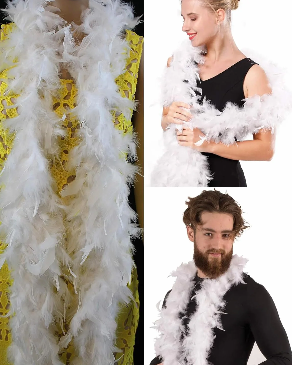 Boa en Plumes Blanc 120cm pour Femme, Danse, Mariage, Fête, Cosplay, Halloween