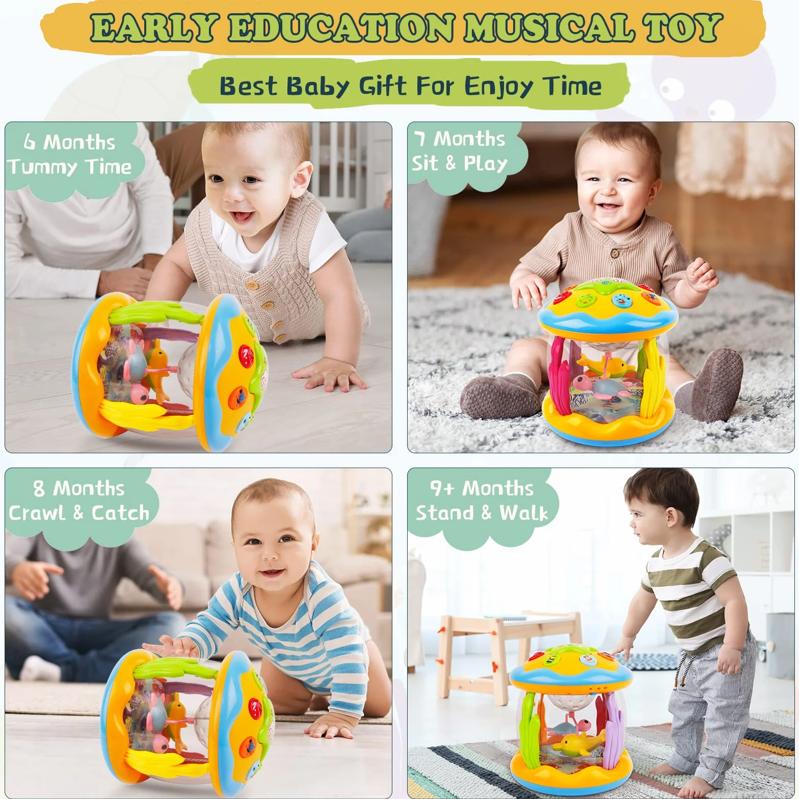 Jouets Musicaux pour Bébé avec Projecteur Tournant, Lumières Multicolores, Cadeau Éducatif pour 1 2 Ans Filles et Garçons