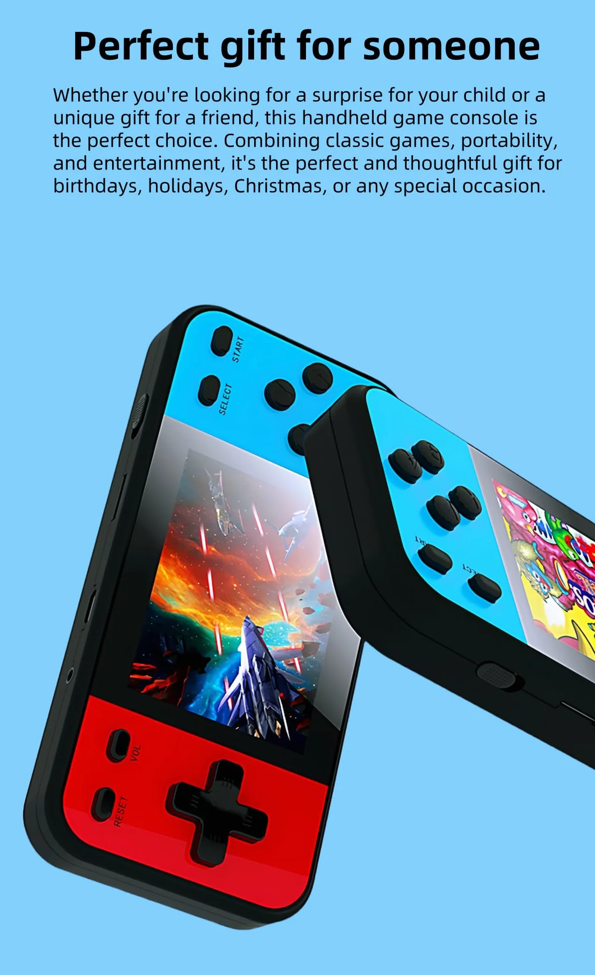 JXD 3" Mini Console de Jeux Vidéo Rétro 240 Jeux Connectable à la TV Portable Enfants