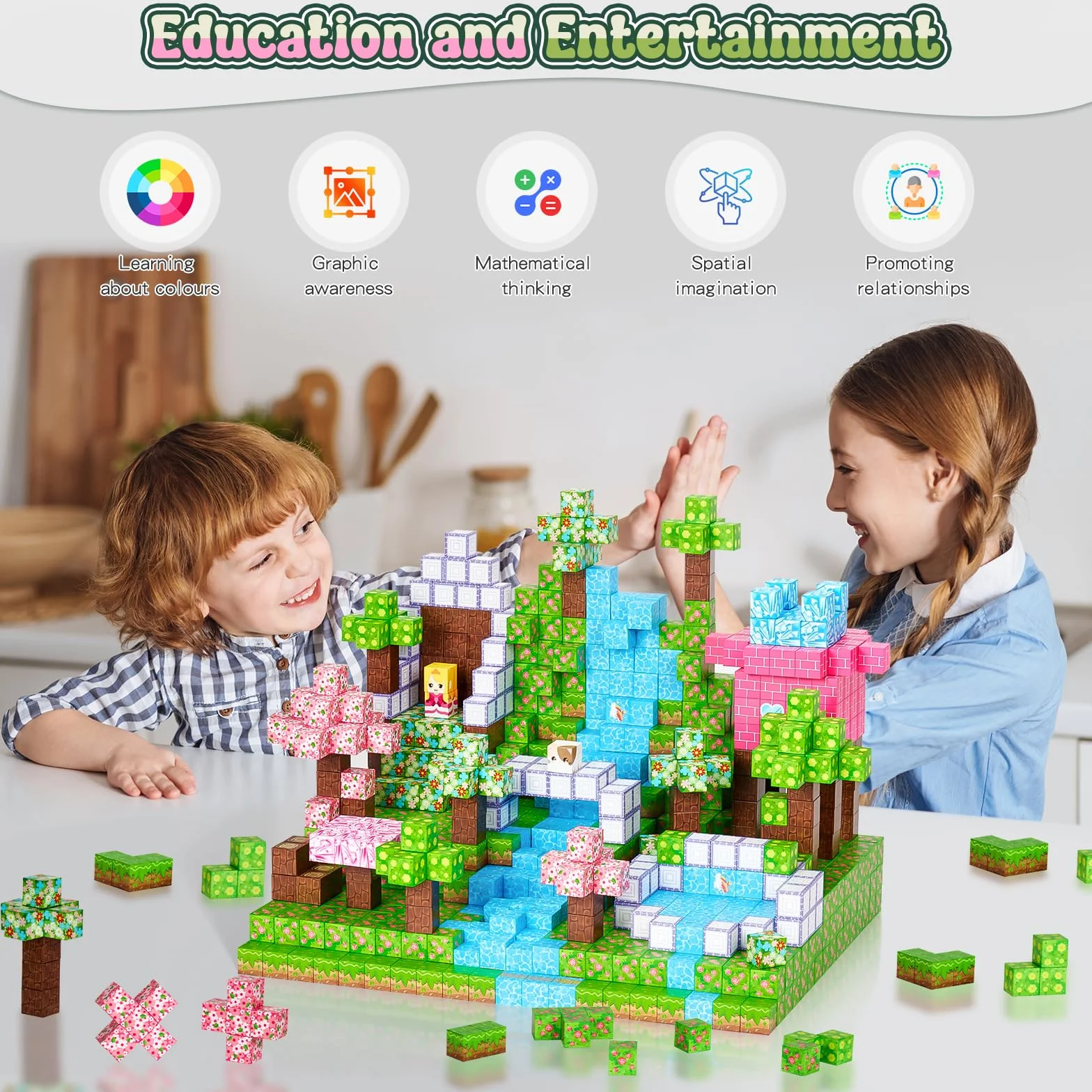 Coolzon Blocs de Construction Magnétiques 154 Pièces Jouet Sensoriel Montessori