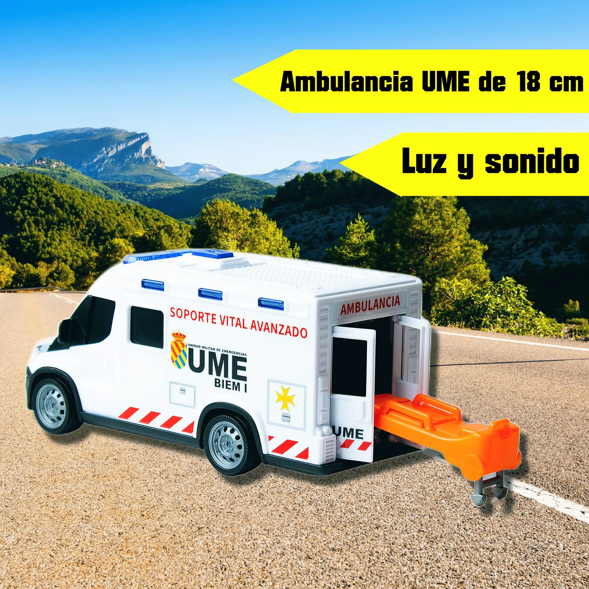Dickie Toys Ambulance IVECO UME 18 cm Jouet lumière Son Roue Rotation Libre civière