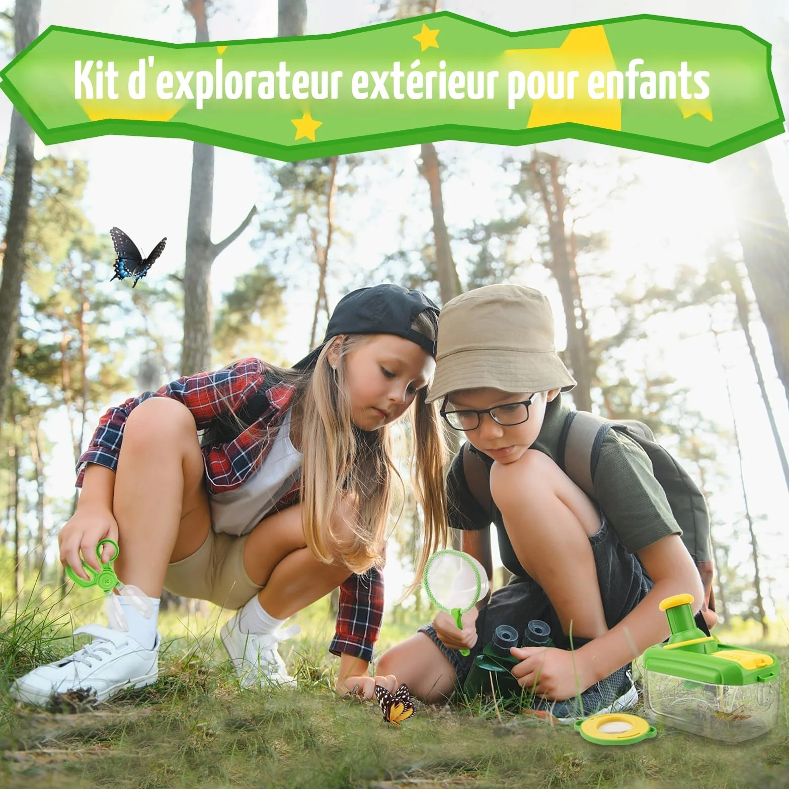 Kit Exploration Enfant Jouets - 5 Pièces Attrape Insecte avec 12 Faux Insectes, Jouet Exterieur Éducatif Cadeau Noël Garçon Fille 3-6 Ans