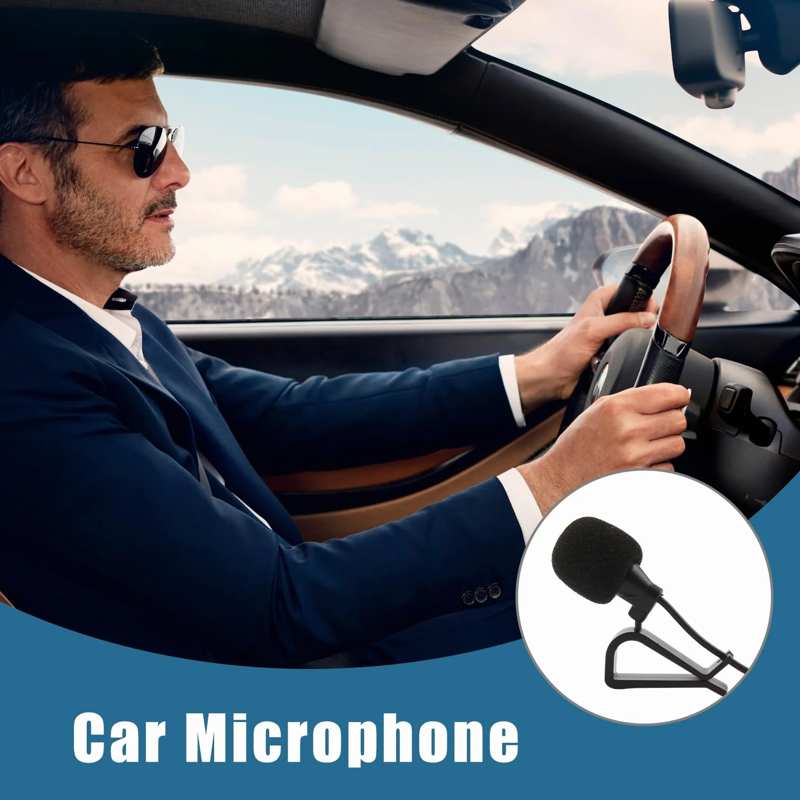 Microphone Externe 3,5 mm avec Pince en U et Câble 3 m pour Autoradio Appels Mains Libres