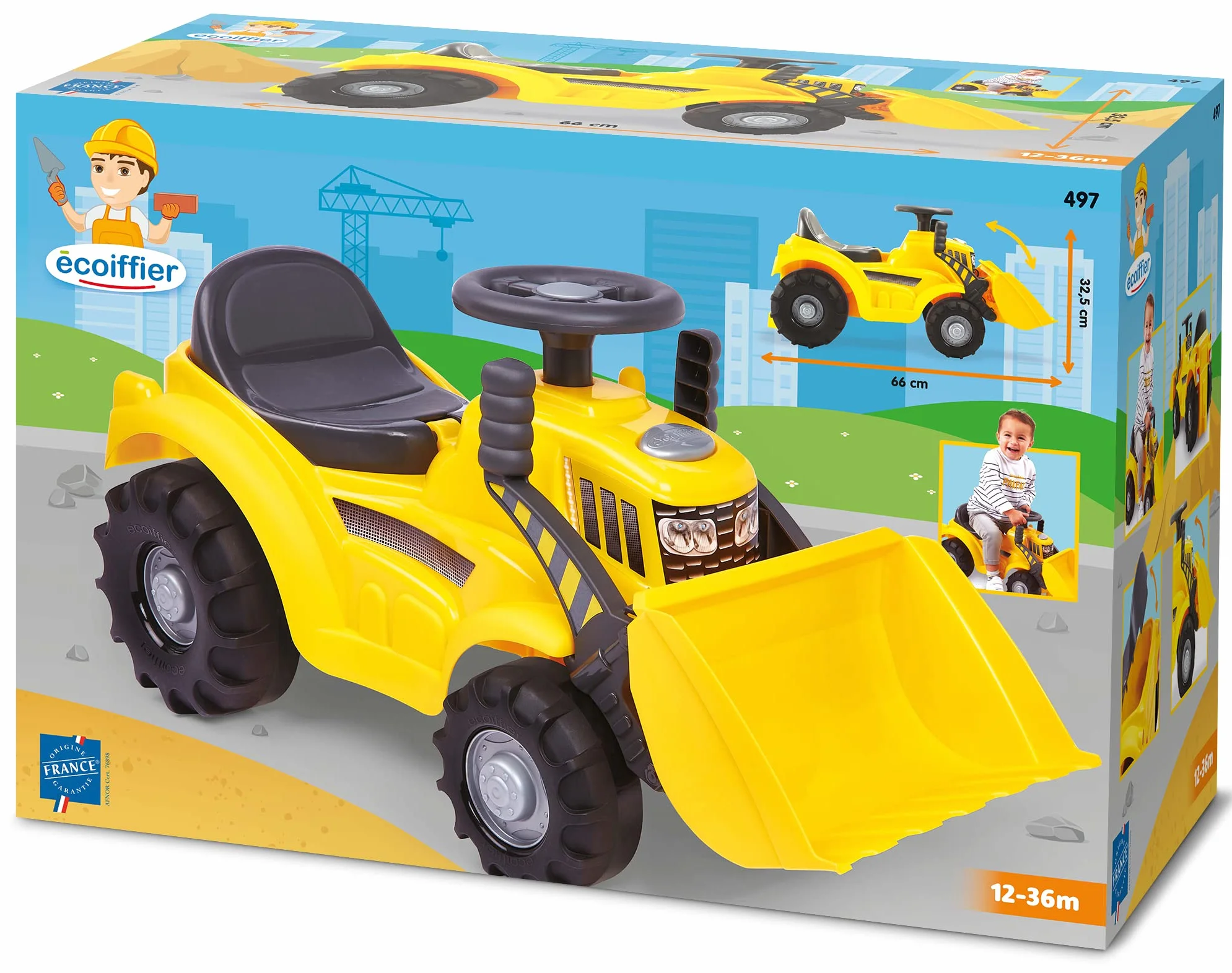 Ecoiffier Porteur Tracto Pelle Jaune Jeu Plein Air Enfants 12-36 Mois Origine France