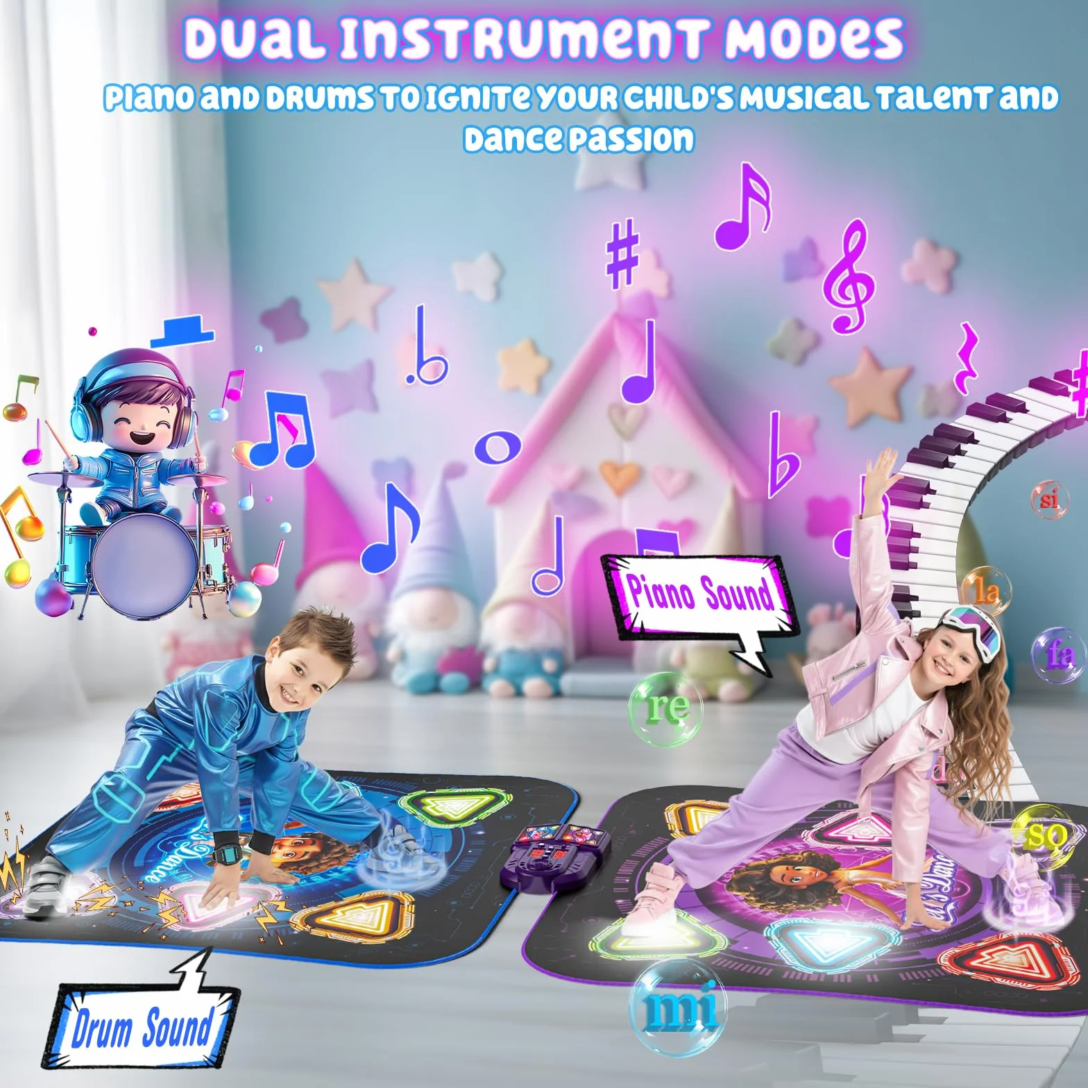 Tapis de Danse pour Enfants 2 Joueurs, Tapis de Danse Lumineux 12 Boutons Bluetooth, Cadeau Anniversaire Noël Filles Garçons 3-12 Ans