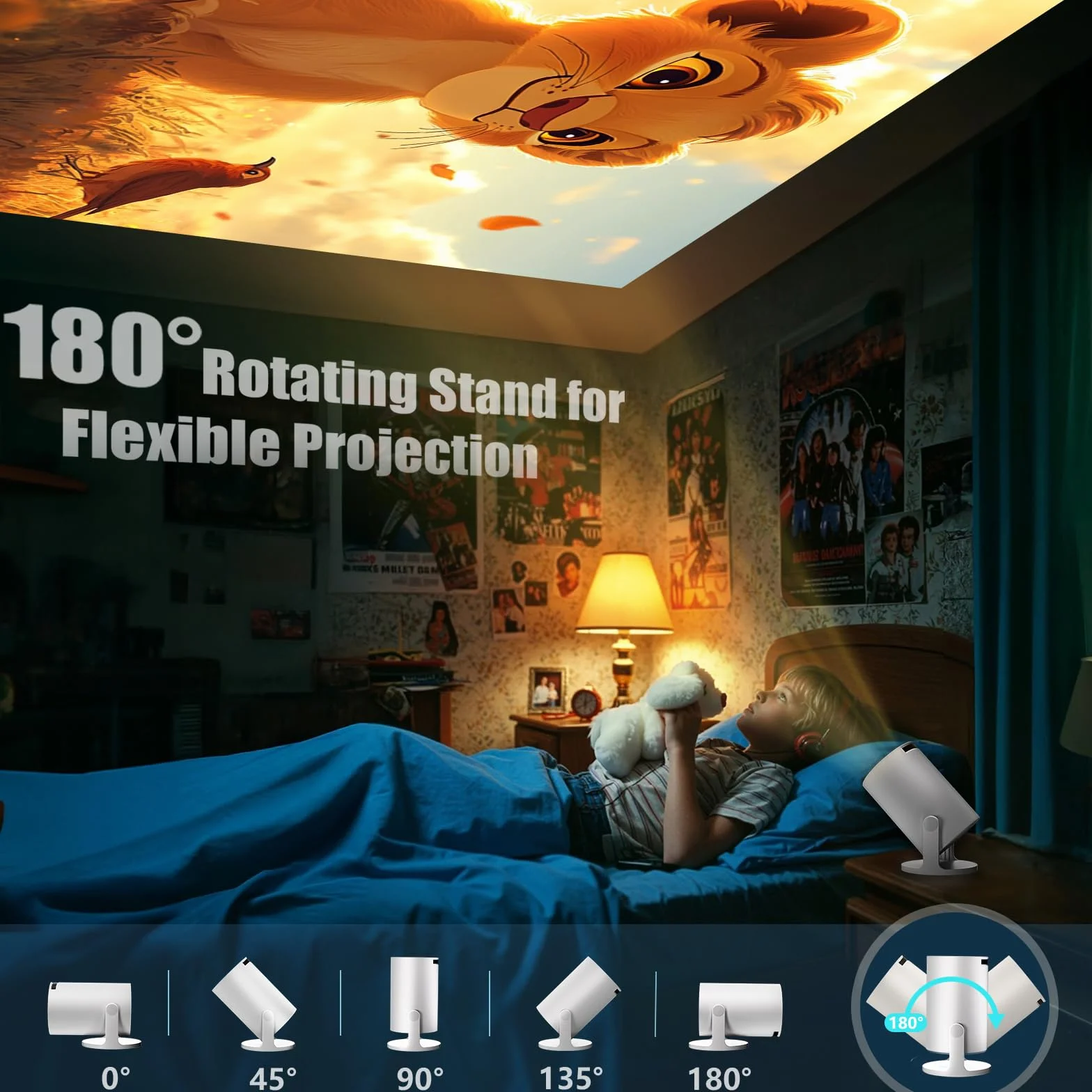 AKIYO O2 Vidéoprojecteur WiFi 6 Bluetooth 5.4 4K 1080P Auto Keystone 180° Rotation