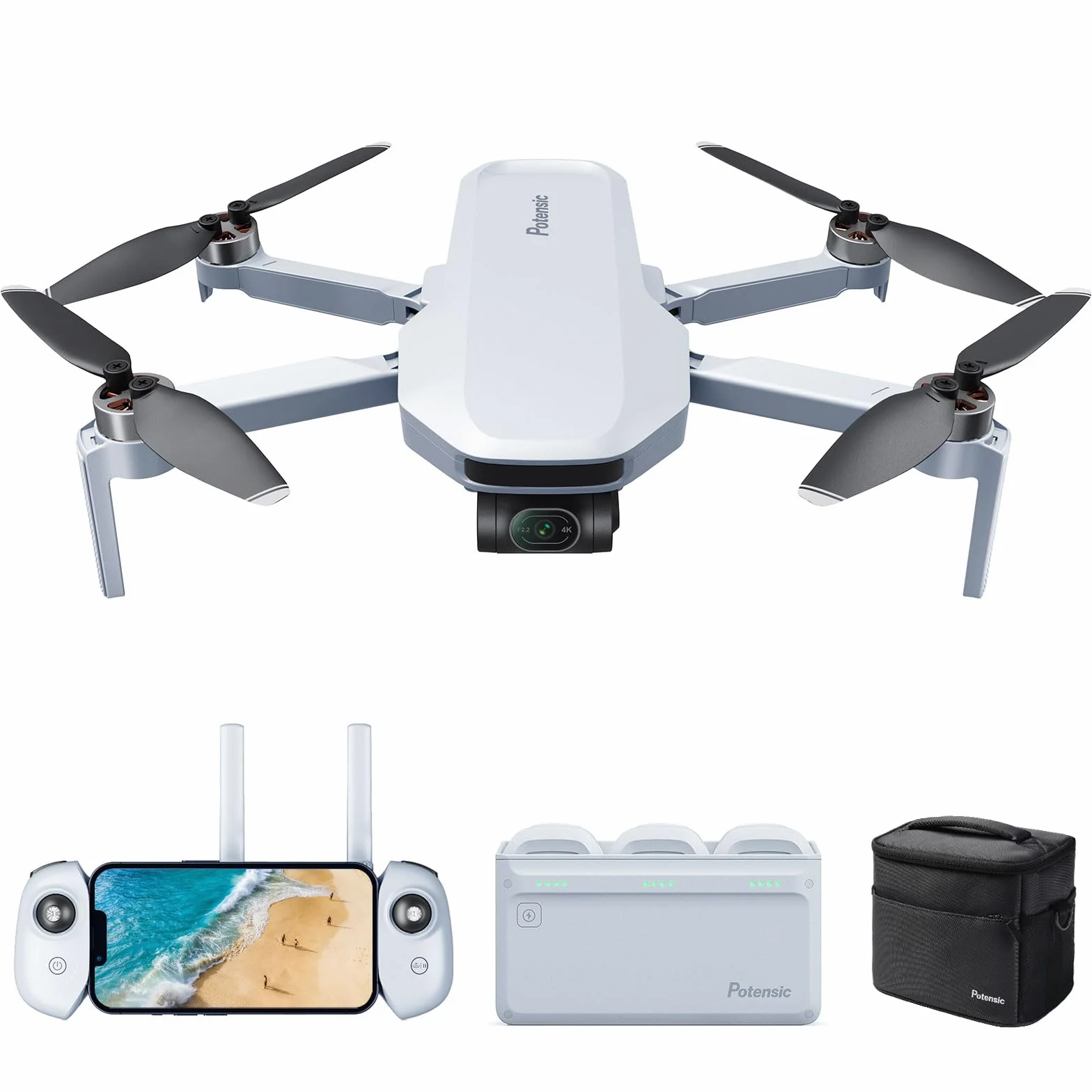 Potensic ATOM GPS Drone 4K Caméra 3 Axes Gimbal Moins de 249g 3 Batteries 96 Min Vol