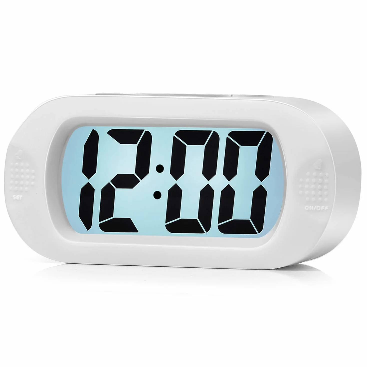 Plumeet Réveil électronique avec Grand écran LCD, Fonction Snooze, Veilleuse, Alimenté par Batterie, Blanc