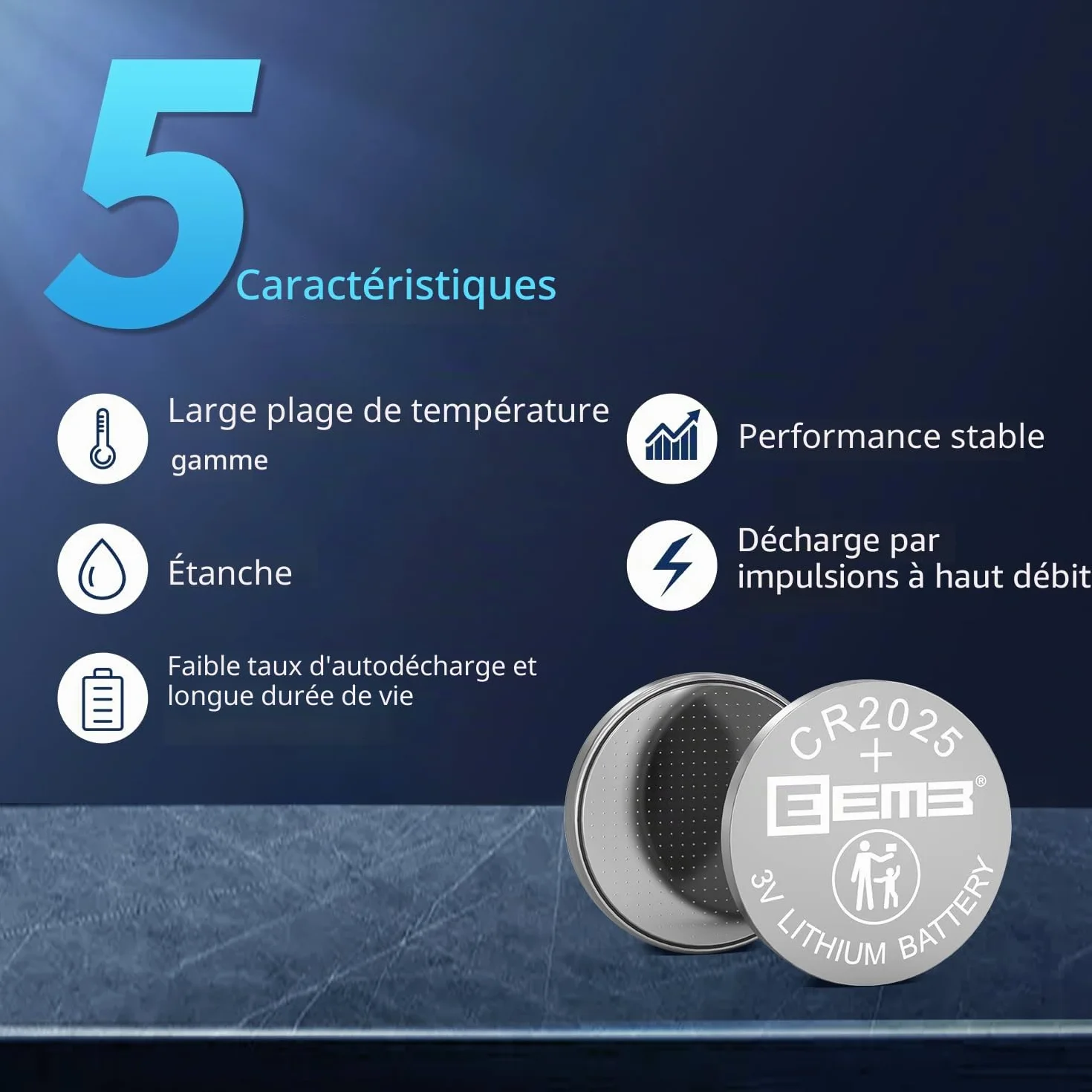 EEMB CR2025 Batterie au Lithium 3V Bouton Pile 5 Pack pour Key Fob, Montre