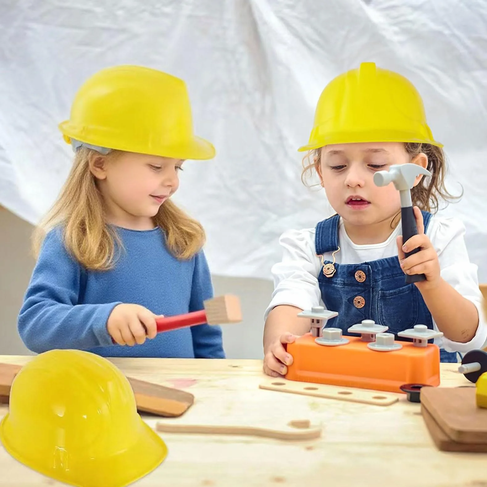 Lot de 12 casques de chantier pour enfants jaunes réutilisables souples