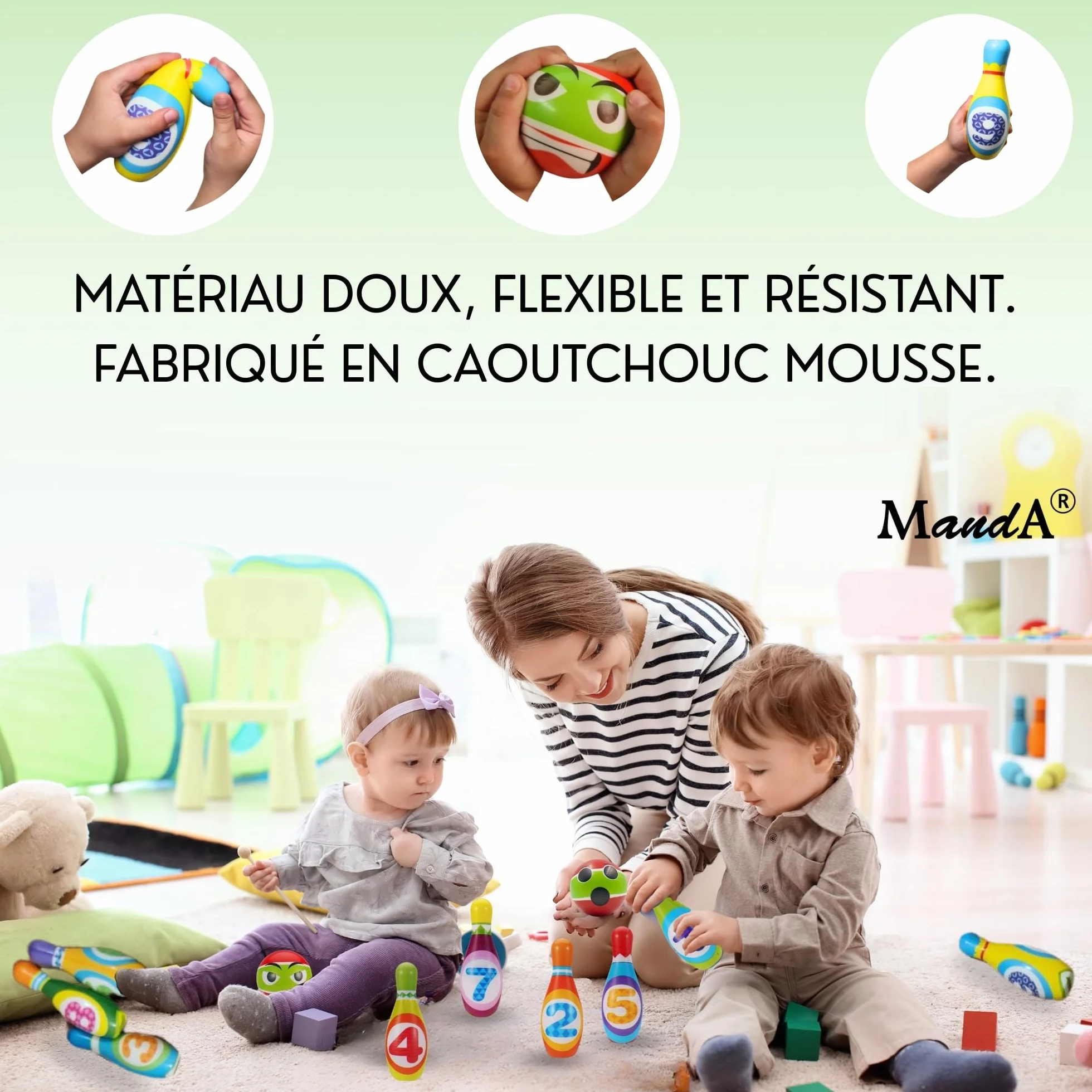 MandA Bowling Enfant Jeu de Quilles 10 quilles 14 cm Sac de Transport Jouets Montessori Cadeau Garcon 2-4 Ans