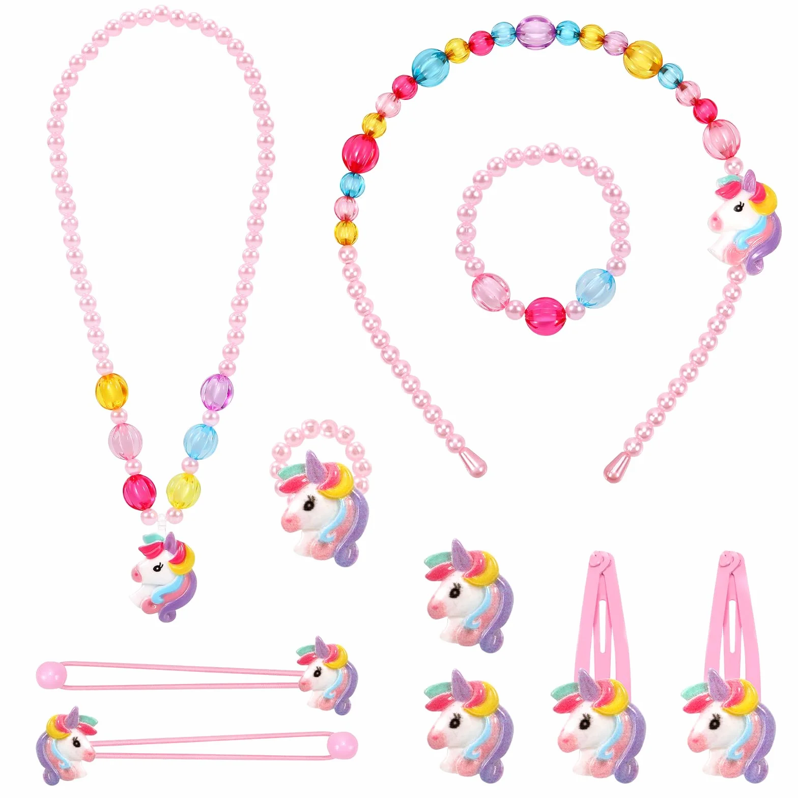 Hifot Licorne Collier Bracelet Bague Boucles d'oreilles Clip Pinces à Cheveux Set Enfants Fille