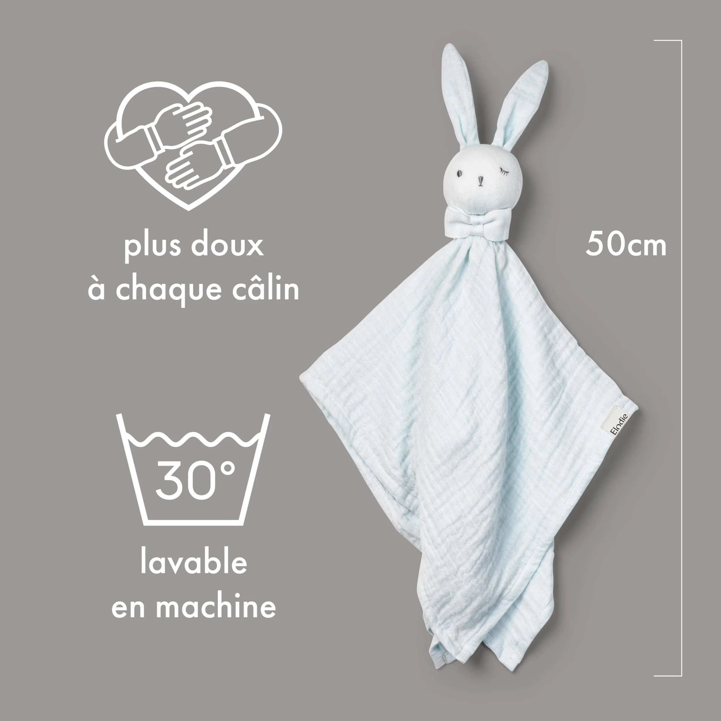 Elodie Details Doudou Lapin Mouchoir 51 x 51 cm 100% Coton Bio Oeko-Tex Bermuda Blue