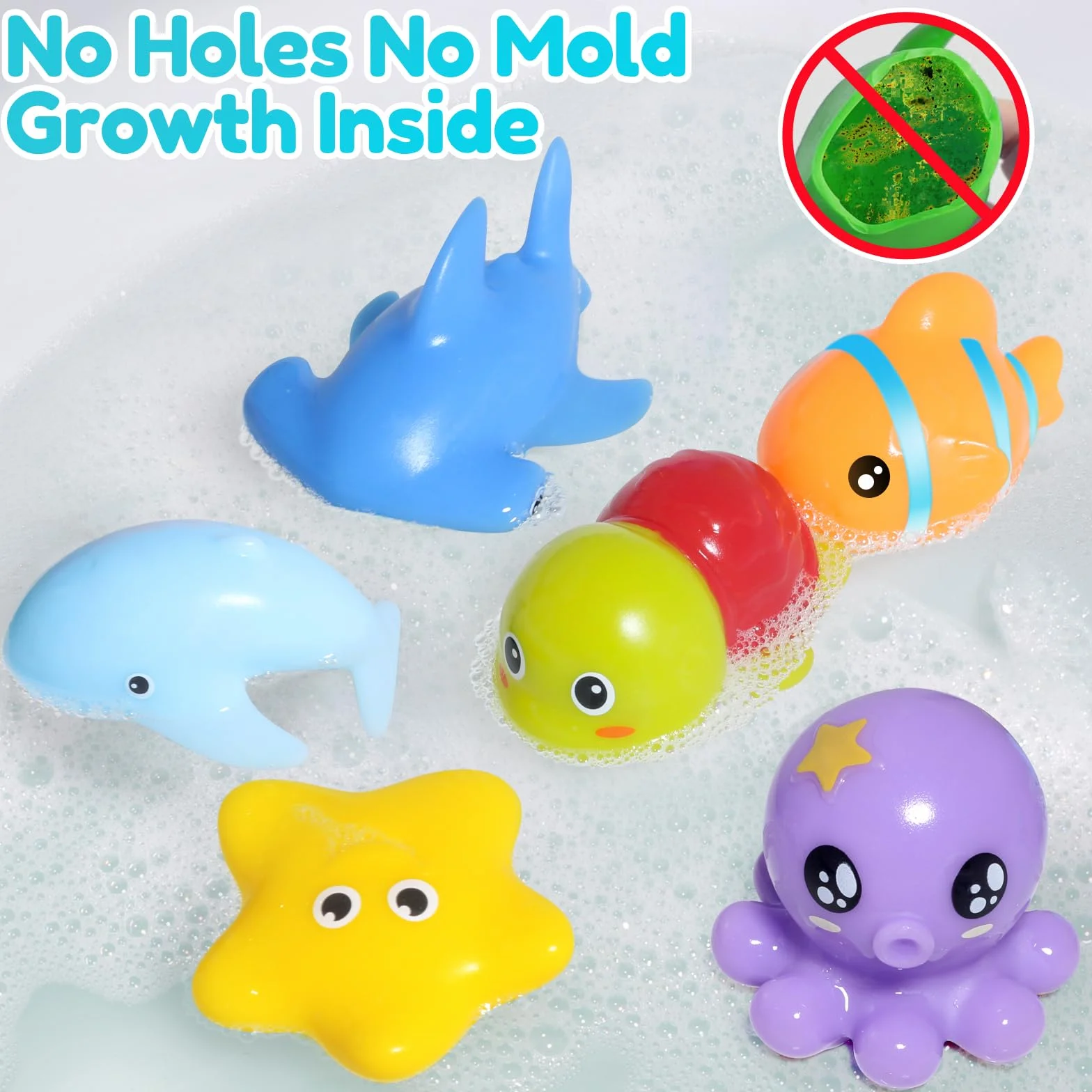 Jouet Bain Bébé Animaux Marins Lot de 6 sans Moisissures 1-4 Ans
