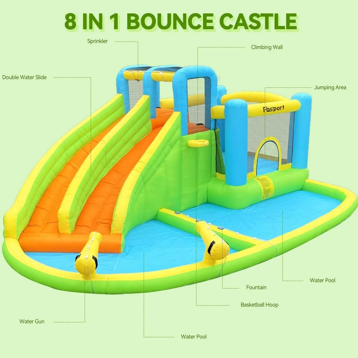 FBSPORT château Gonflable Enfant avec souffleur Aire de Jeux Gonflable Adulte Grand Piscine