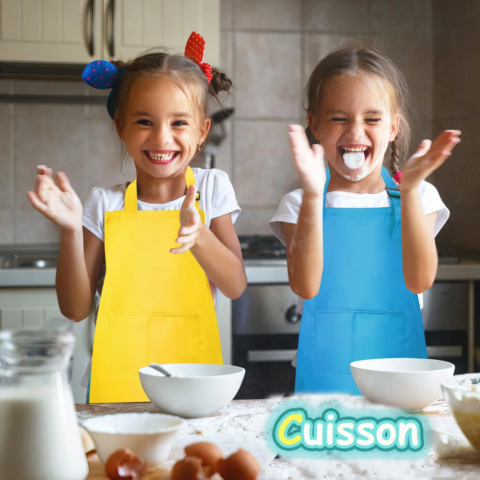 Lot de 16 Tabliers Enfant Réglables avec 2 Poches - Tablier de Peinture et Cuisine pour Filles et Garçons - 7-13 Ans