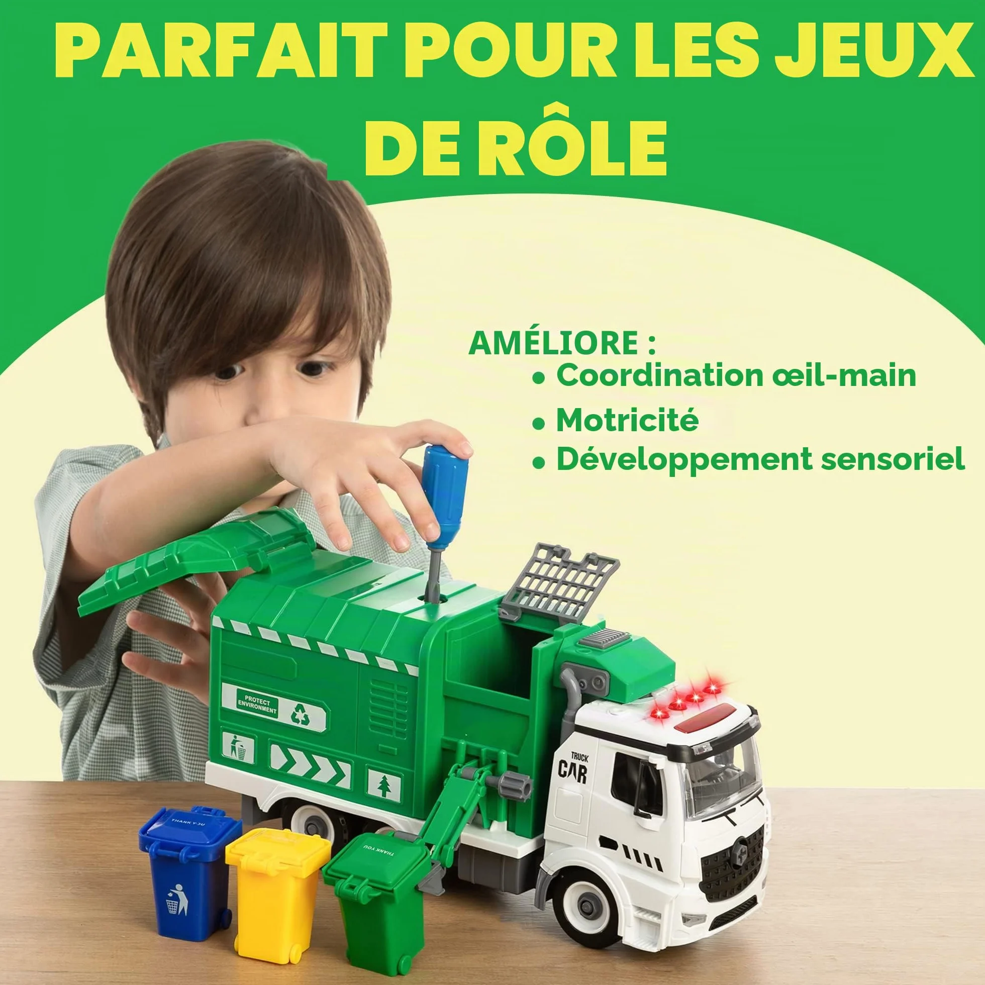 JOYIN Camion de ramassage des ordures jouet Jumbo avec lumière et sons pour enfants à partir de 3 ans